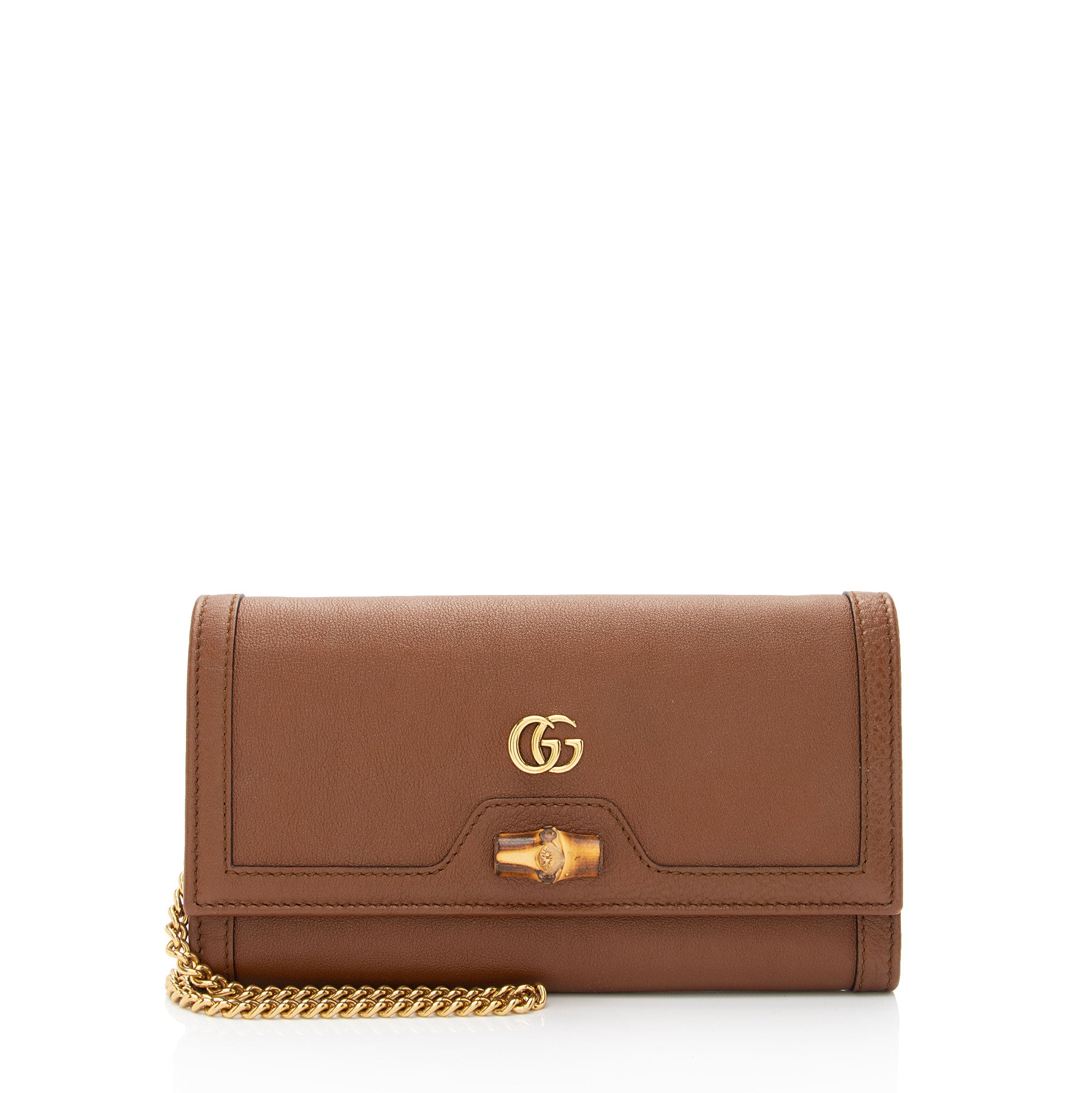 Gucci Leather Bamboo Diana Chain Wallet (SHF-bkBLXN)