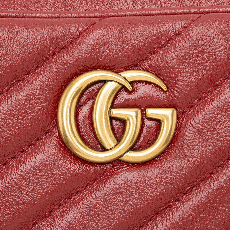 Gucci Diagonal Matelasse Leather GG Marmont Double Zip Mini Camera Bag –  LuxeDH