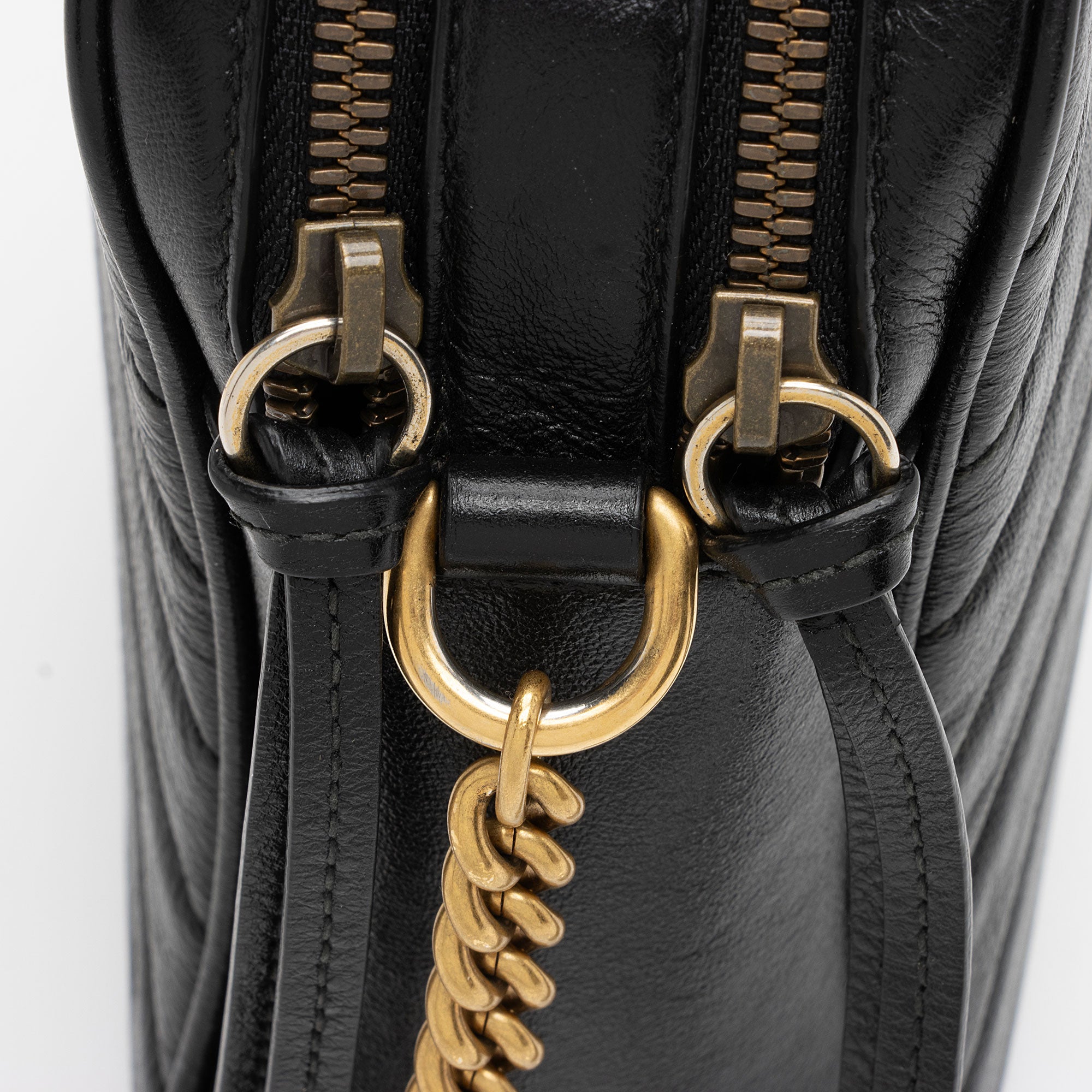 Gucci Diagonal Matelasse Leather GG Marmont Double Zip Mini Camera Bag