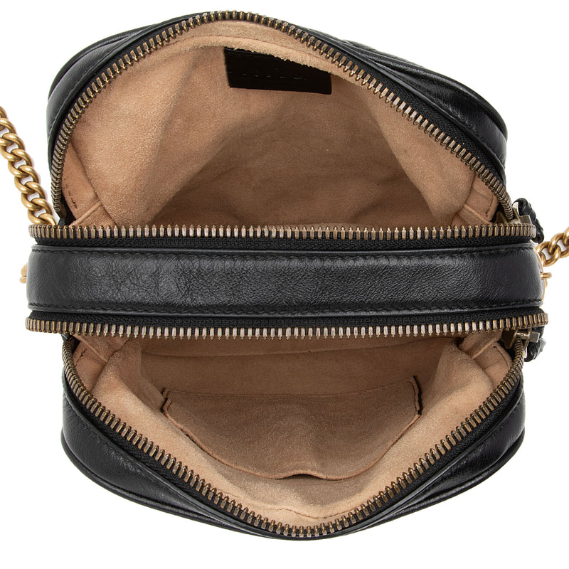 Gucci Diagonal Matelasse Leather GG Marmont Double Zip Mini Camera Bag LuxeDH