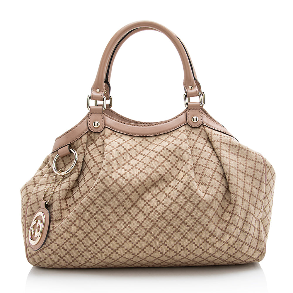 GUCCI Sukey Medium GG Canvas Tote Bag Beige 211944