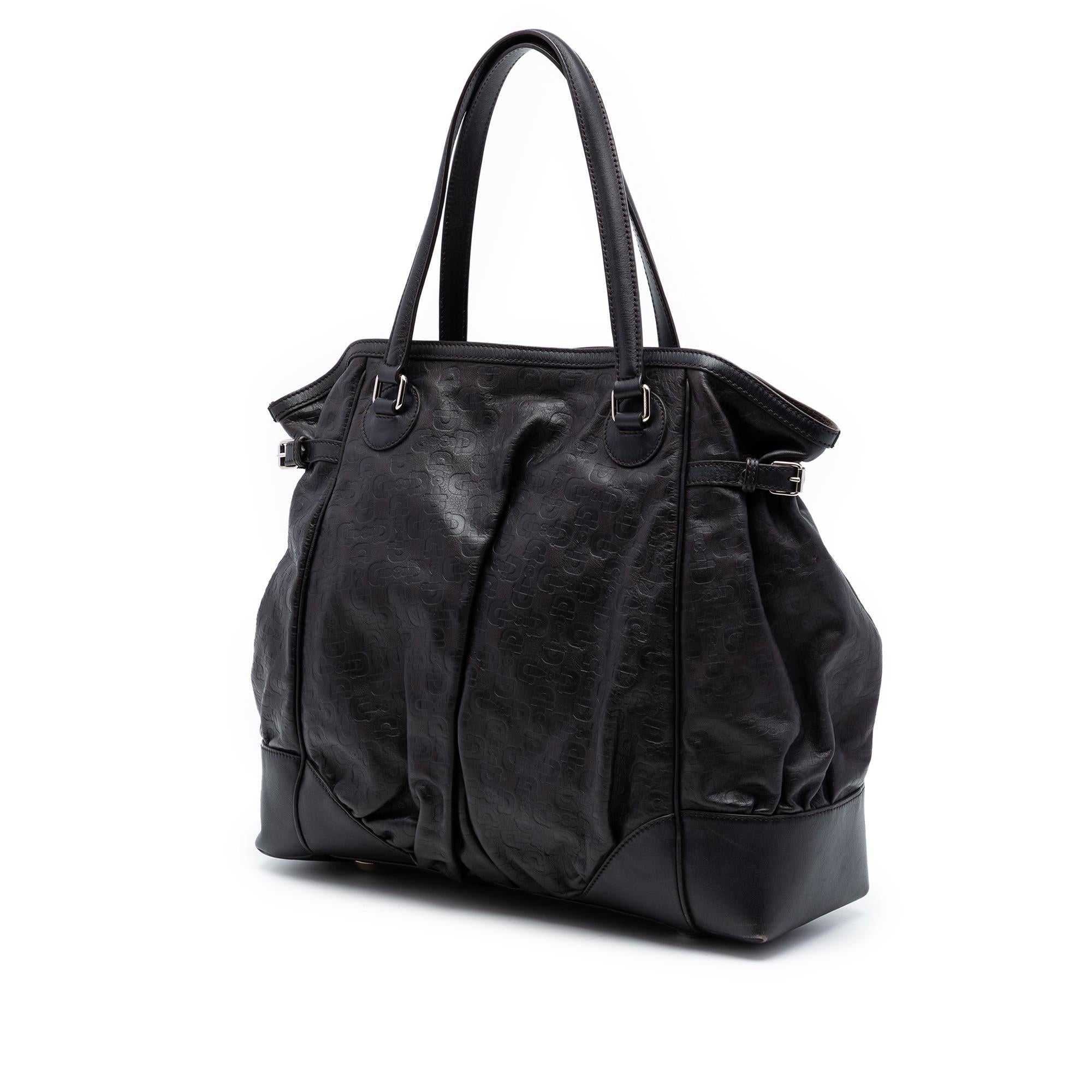 Gucci Embossed Leather Horsebit Full Moon Tote