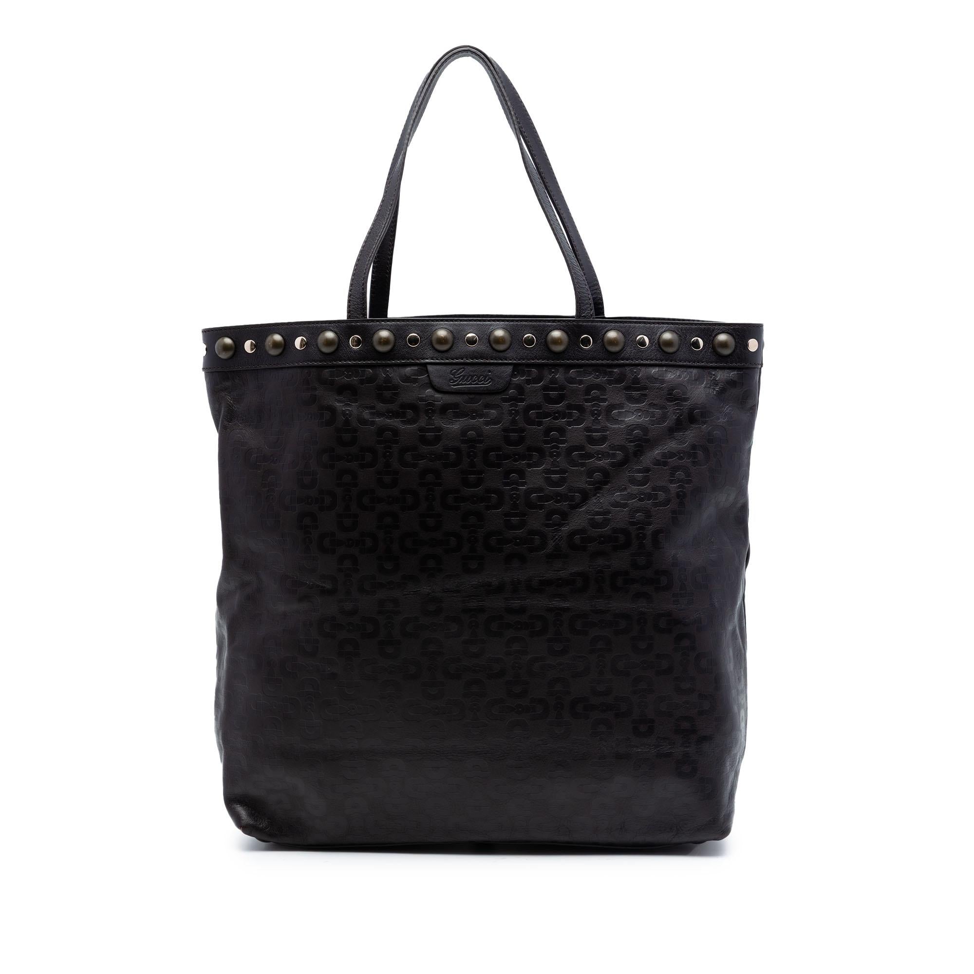Gucci Embossed Studded Leather Horsebit Tote