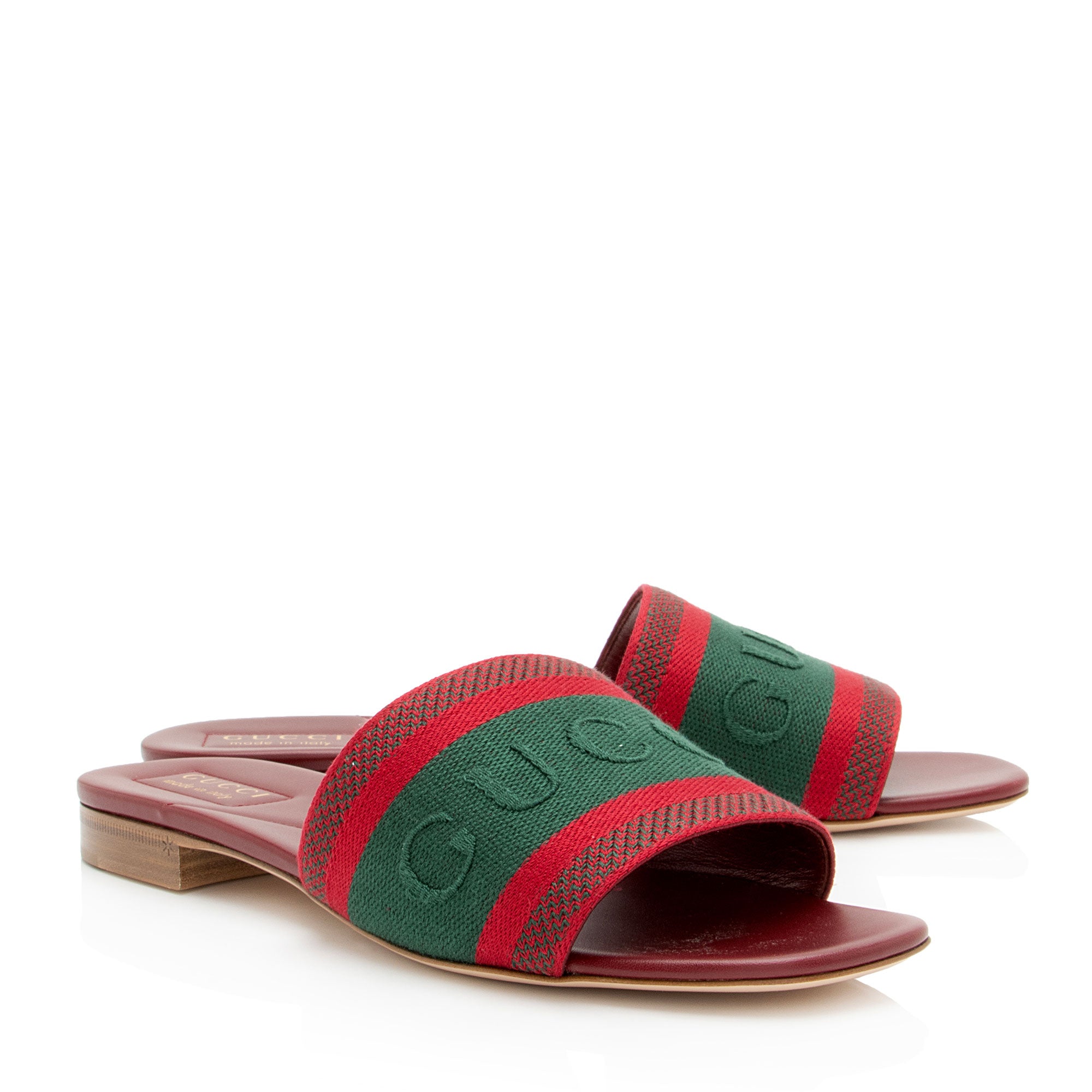 Gucci Embroidered Logo Web Slide Sandals - Size 9 / 39