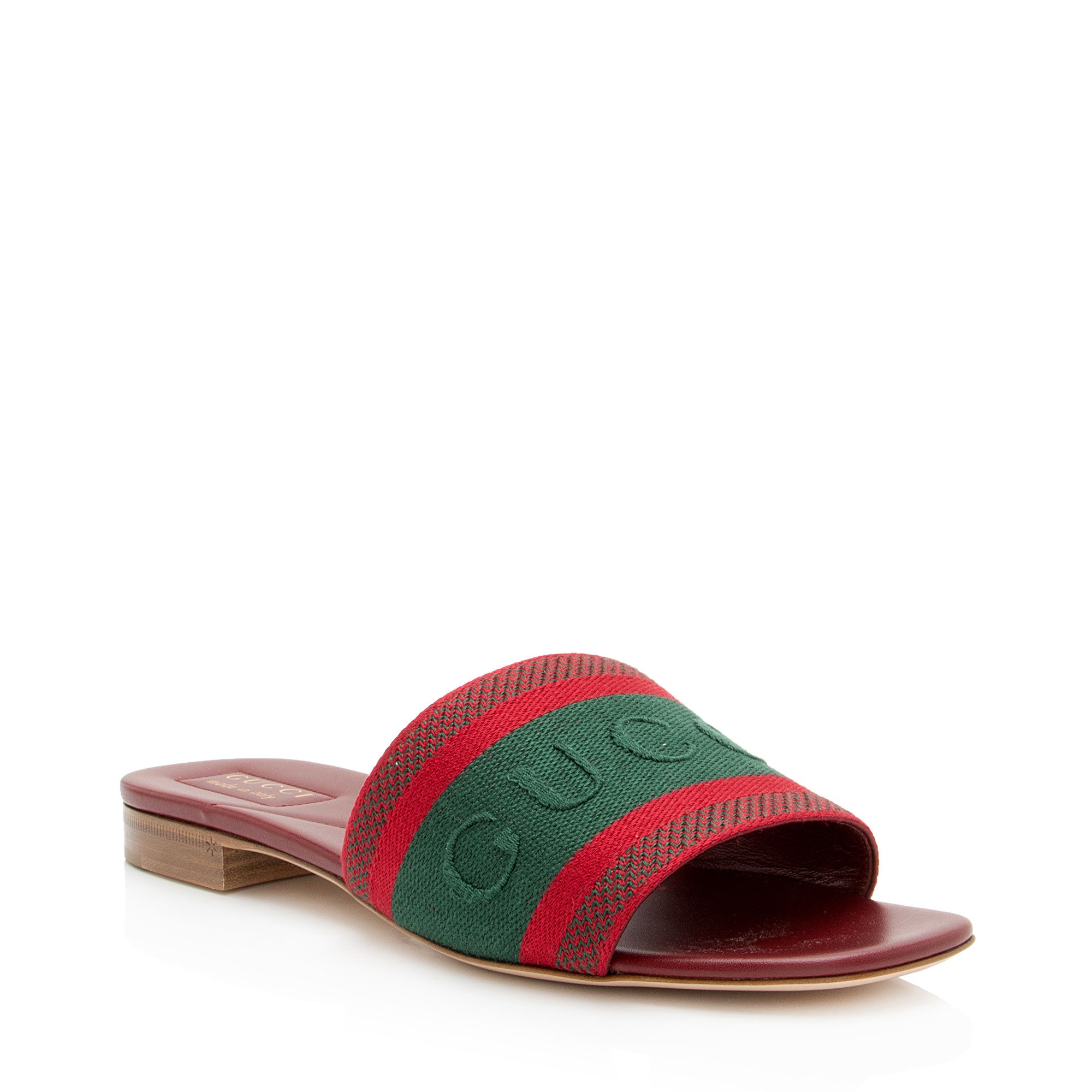 Gucci Embroidered Logo Web Slide Sandals - Size 9 / 39