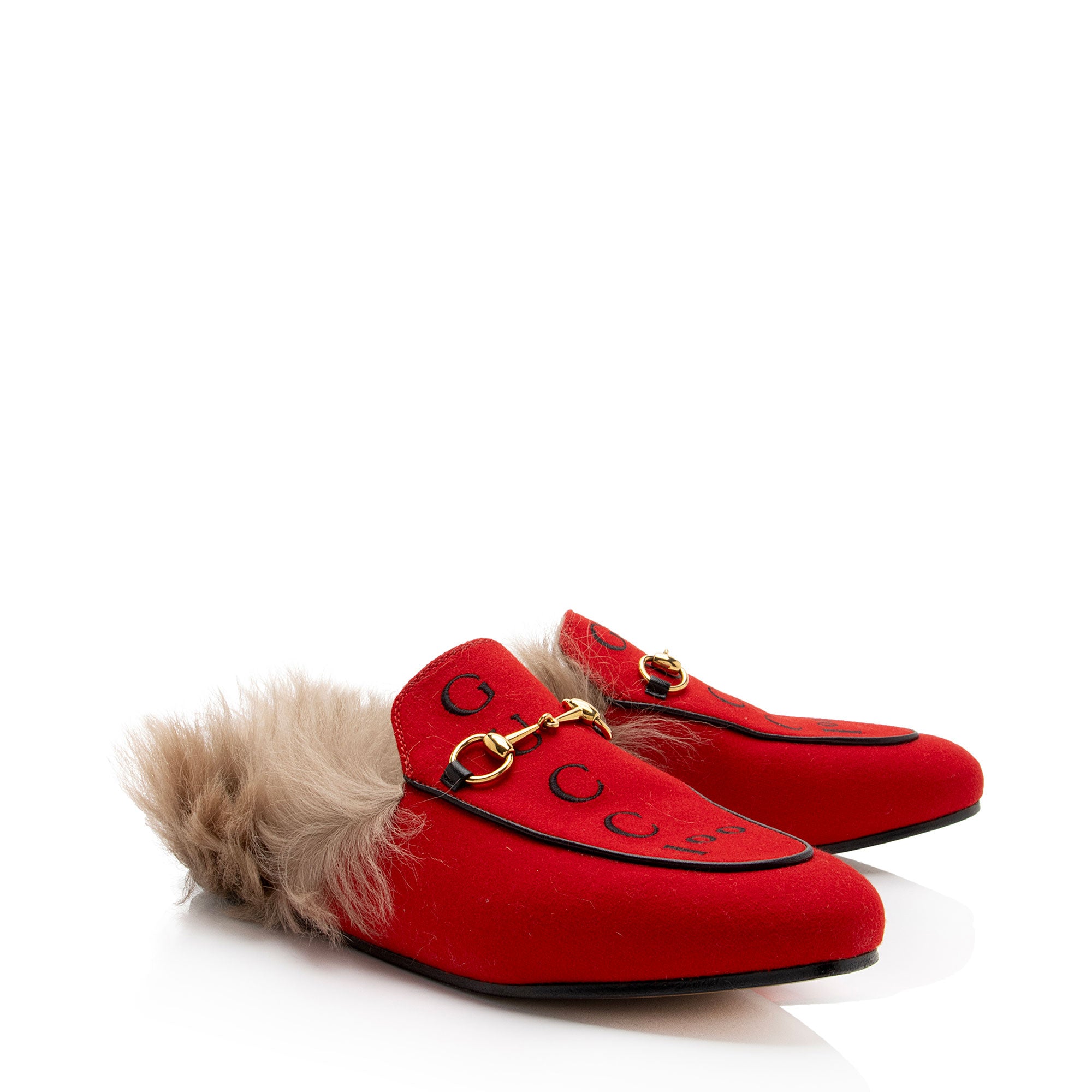 【値下げ！GUCCI】美品ファースリッポン36 Gucci Felt Fur Gucci 100 Princetown Slippers - Size 8.5 / 38.5 (SHF-9E