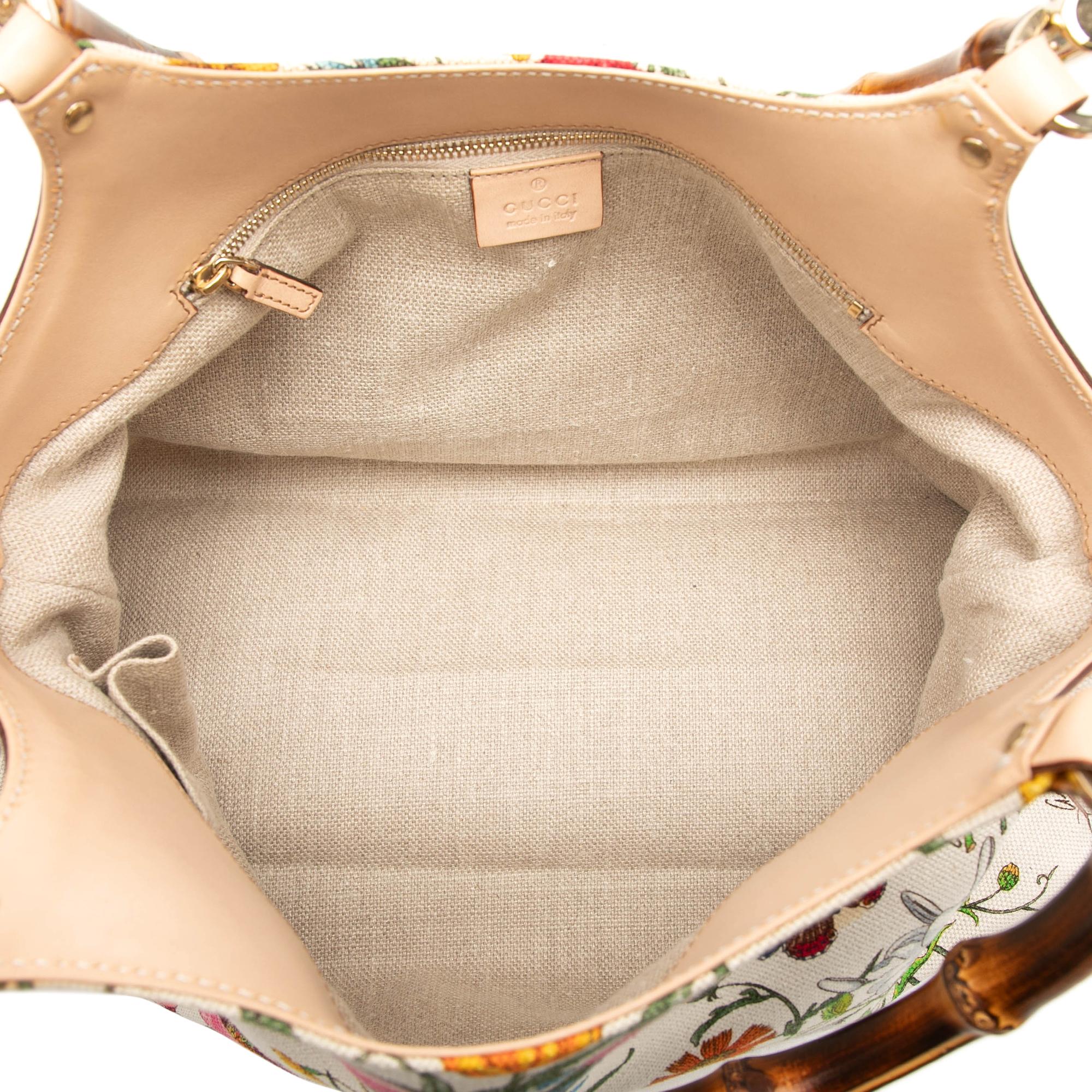 Gucci Flora Canvas Bamboo Handbag