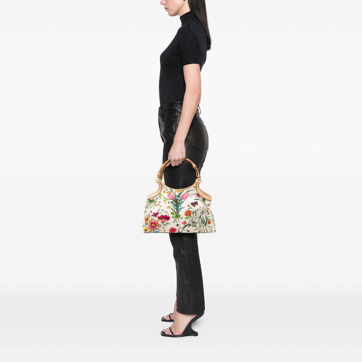 Gucci Flora Canvas Bamboo Handbag
