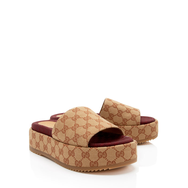 Gucci GG Canvas Angelina Slide Platform Sandals - Size 8.5 / 38.5 (SHF-jgEb0t)