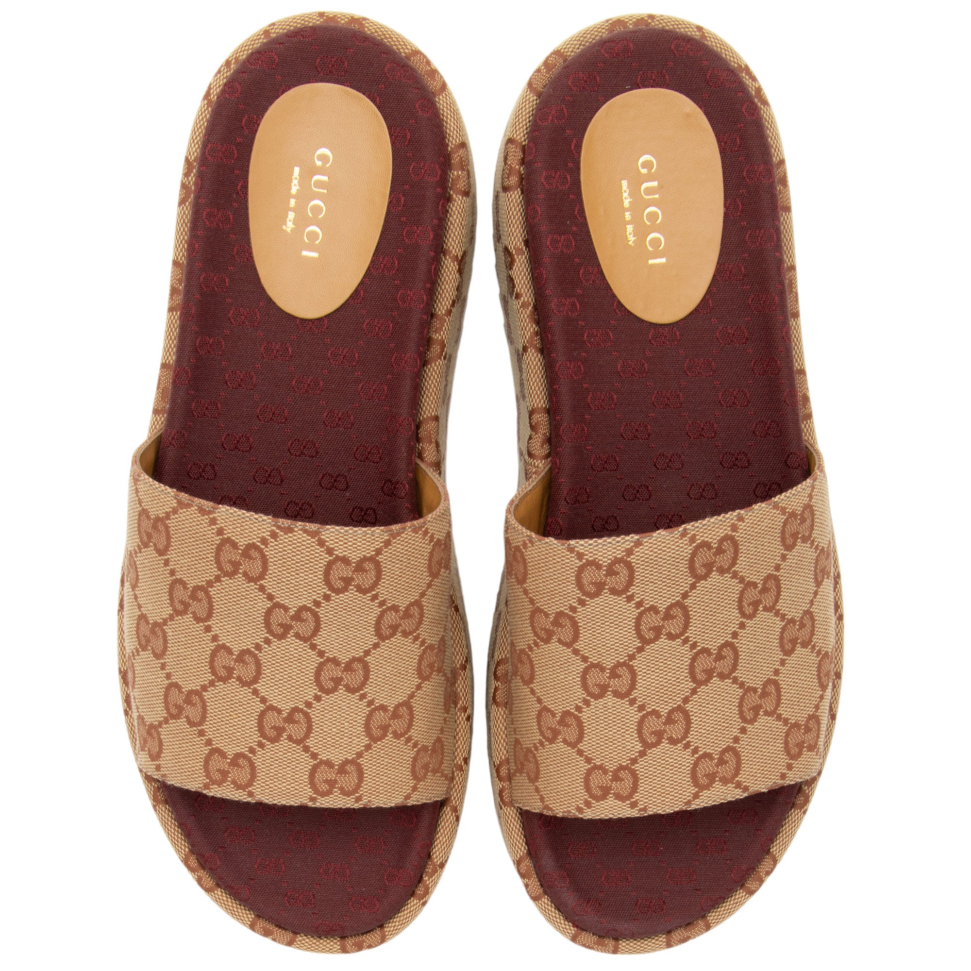 Gucci GG Canvas Angelina Slide Platform Sandals - Size 9