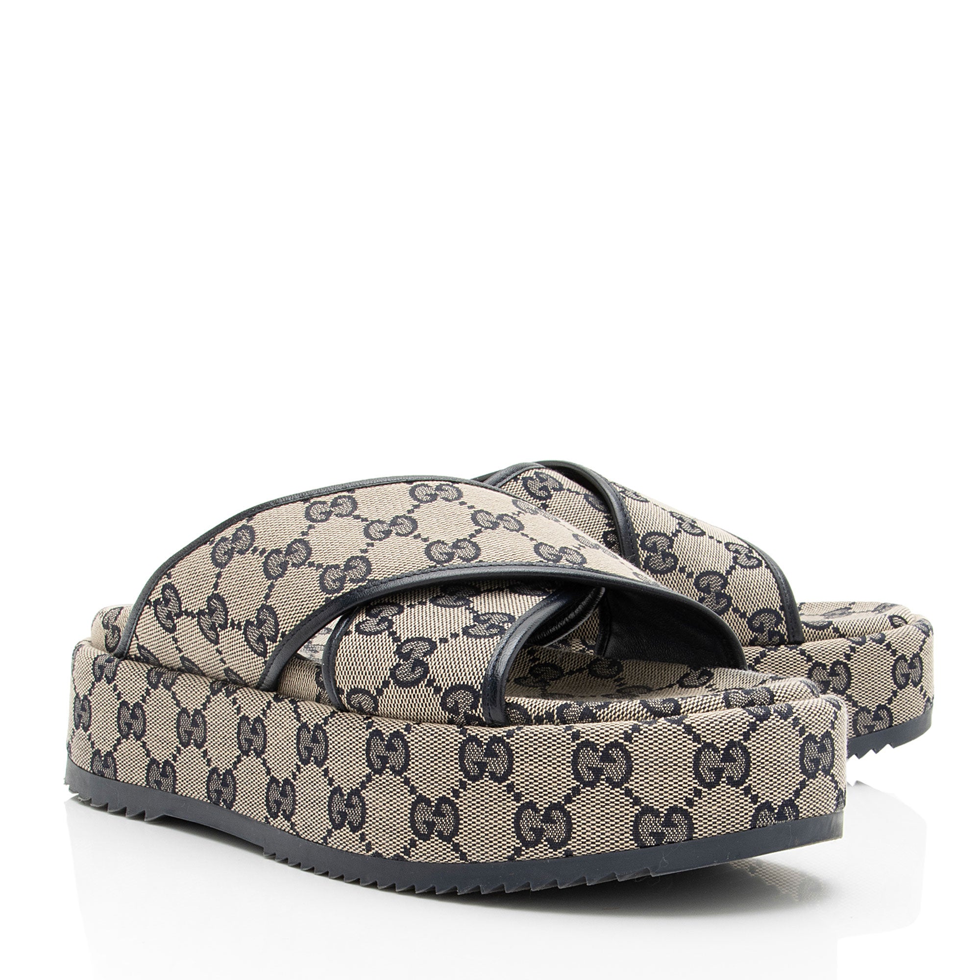 Gucci GG Canvas Crisscross Platform Sandals - Size 8.5 / 38.5