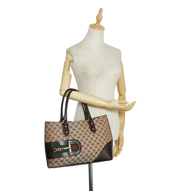 Gucci GG Canvas Hasler Web Tote Bag (SHG-aUSmg4)