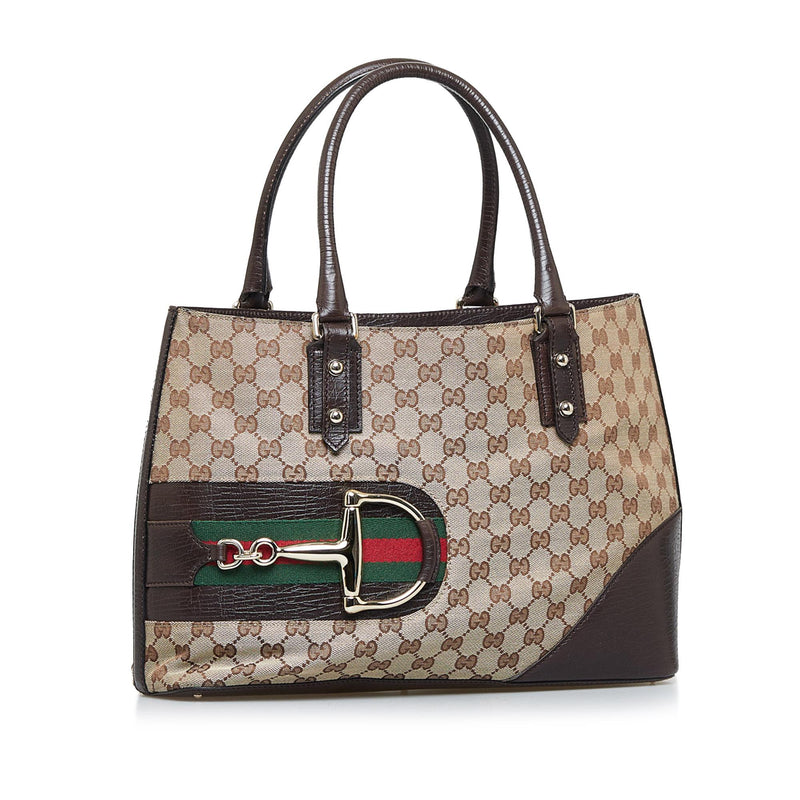Gucci GG Canvas Hasler Web Tote Bag (SHG-aUSmg4)
