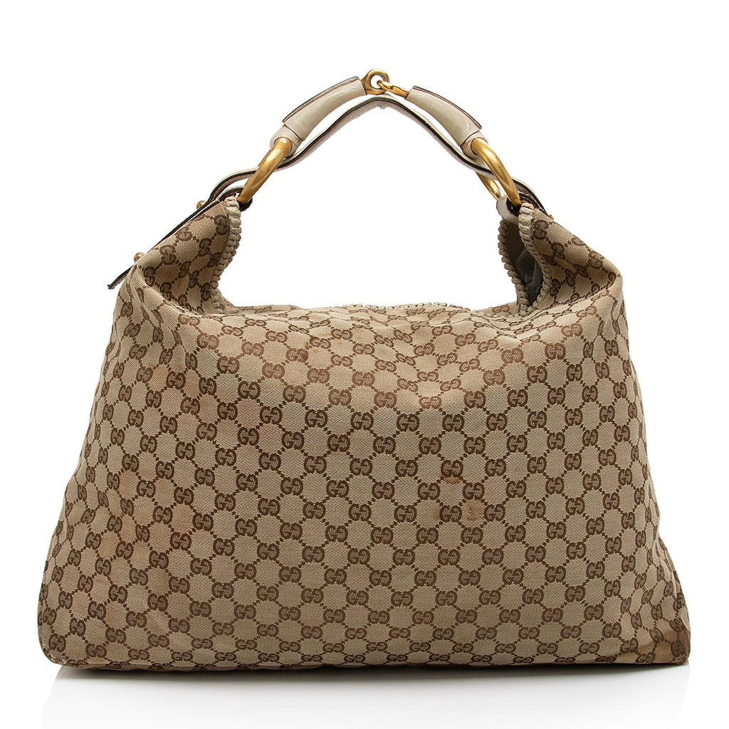 Gucci Beige/Ebony GG Canvas Horsebit Large Hobo Bag Gucci