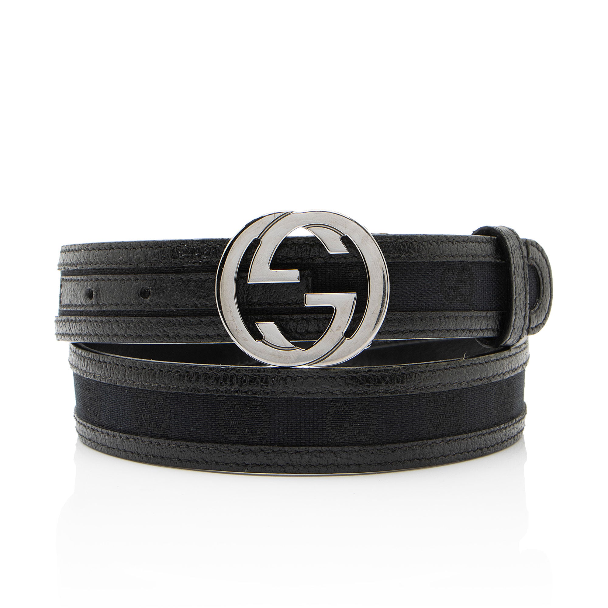 Gucci GG Canvas Interlocking G Buckle Thin Belt - Size 34 / 85