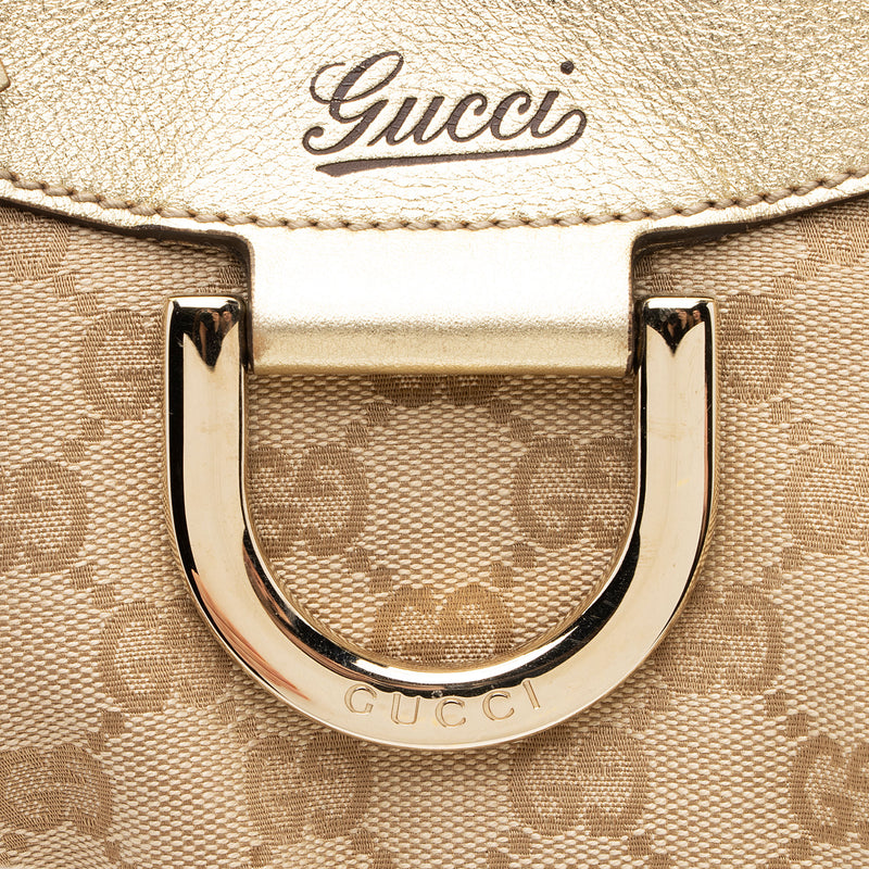 Gucci GG Canvas Metallic Leather D Ring Small Hobo (SHF-nI1P2Q)