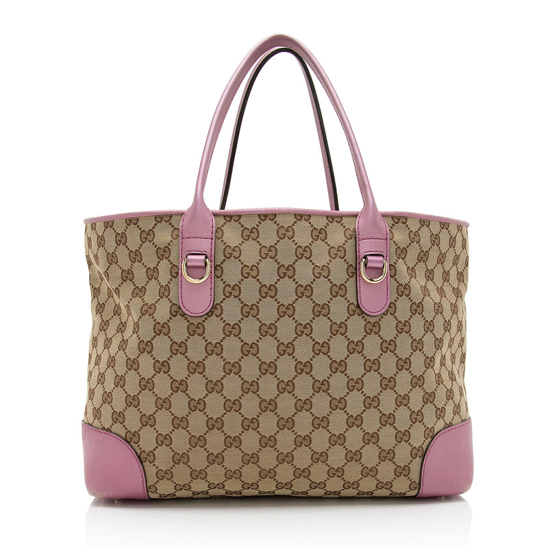 Gucci GG Canvas Metallic Leather Heart Bit Charm Medium Tote (SHF-5MJYxM)