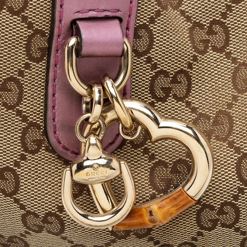 Gucci GG Canvas Metallic Leather Heart Bit Charm Medium Tote (SHF-5MJYxM)