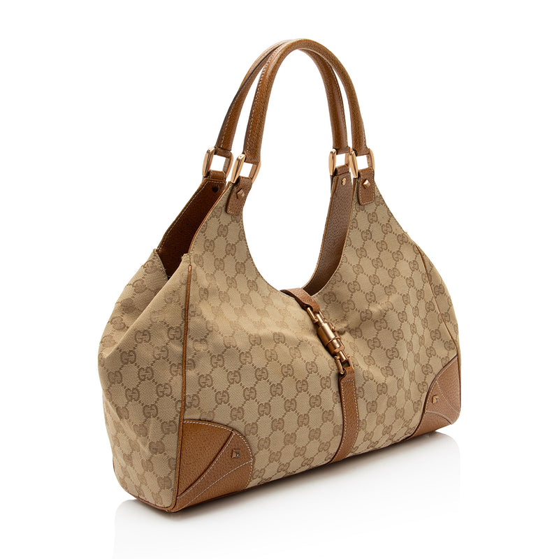Gucci GG Canvas Nailhead Bardot Large Shoulder Bag (SHF-FHIG8i)