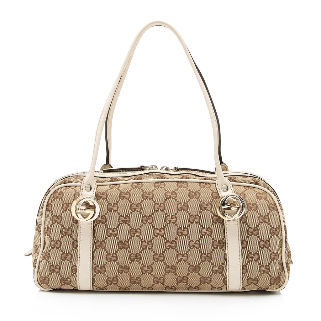 Gucci Monogram Pochette Shoulder Bag Brown in Canvas/Leather with  Silver-tone - US