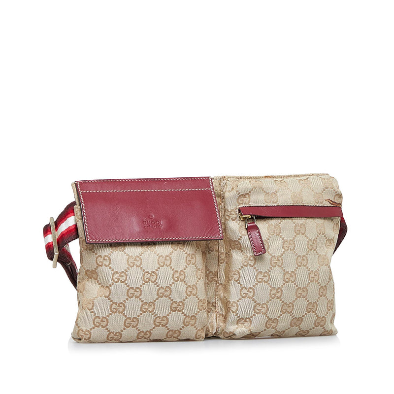Brown Gucci GG Canvas Web Double Pocket Belt Bag