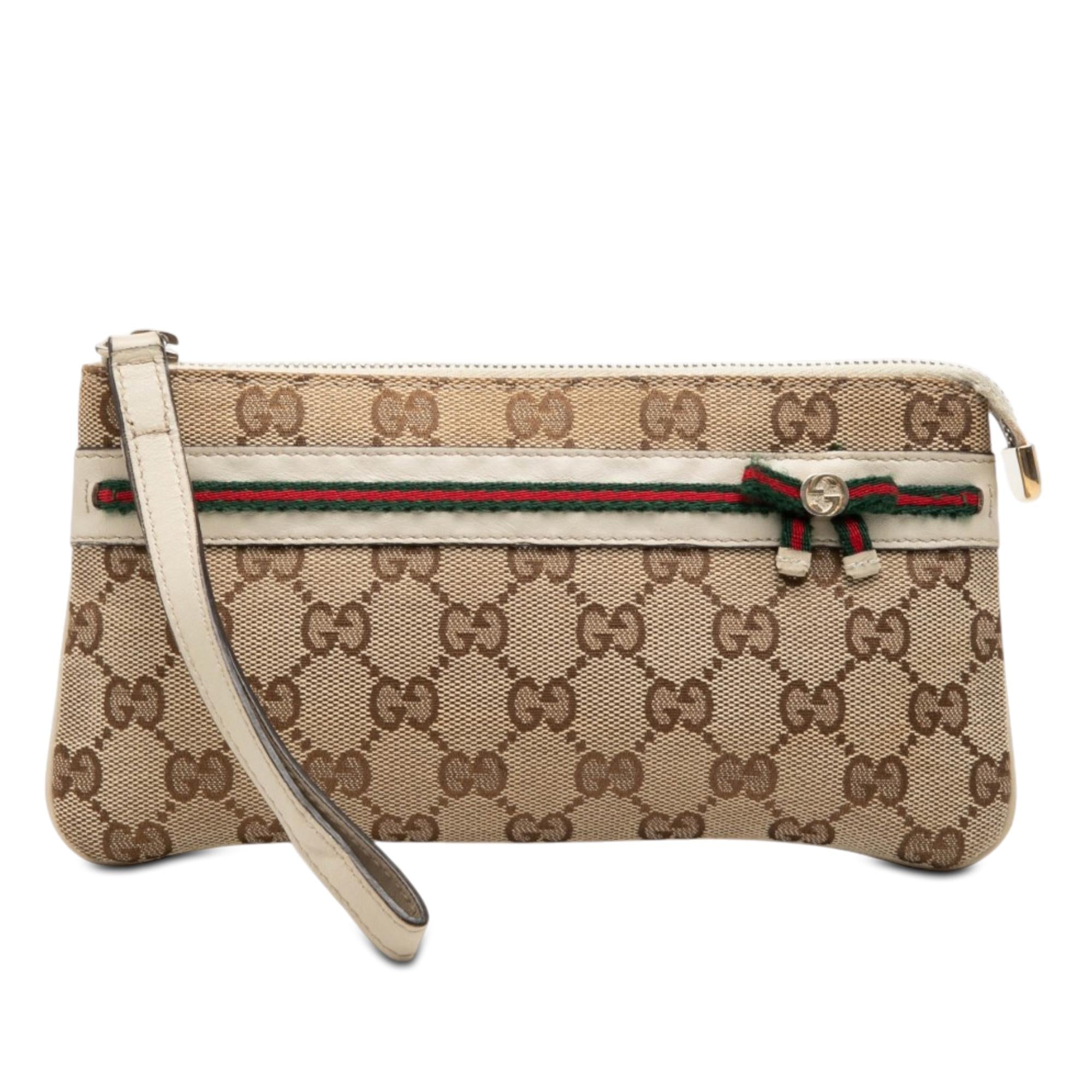 Gucci GG Canvas Web Mayfair Wristlet Clutch