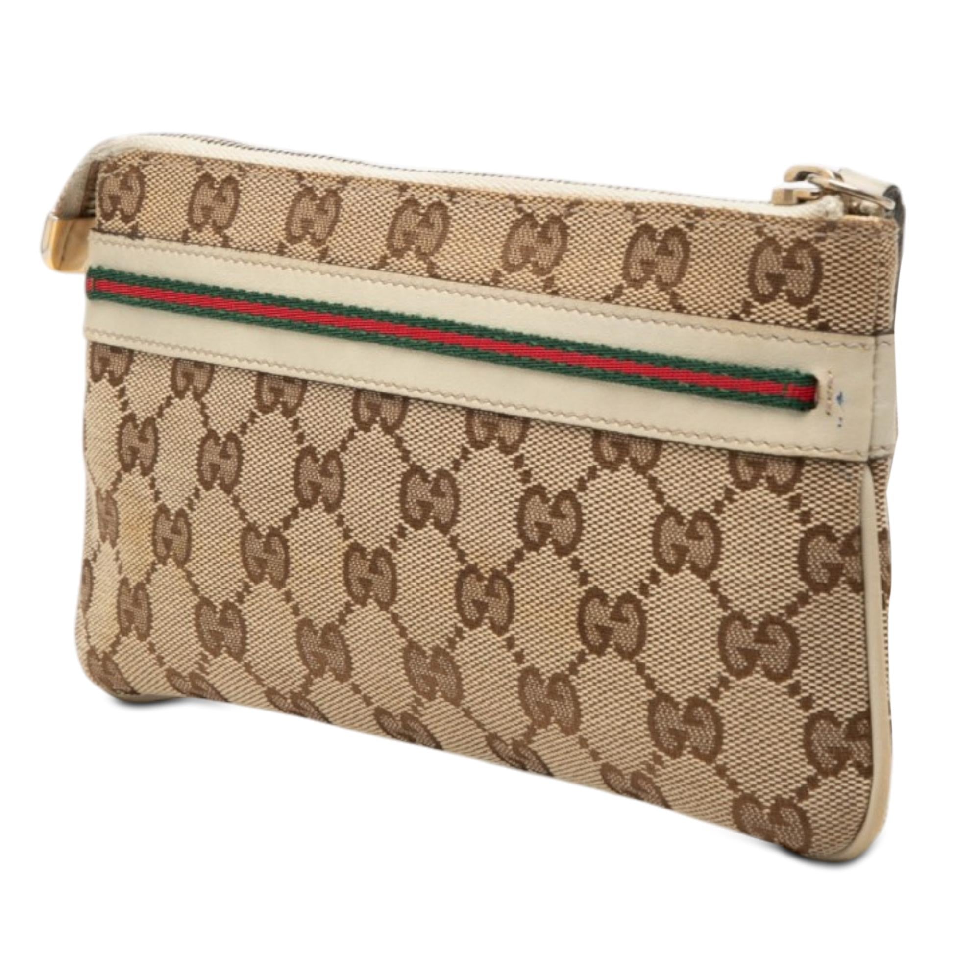 Gucci GG Canvas Web Mayfair Wristlet Clutch