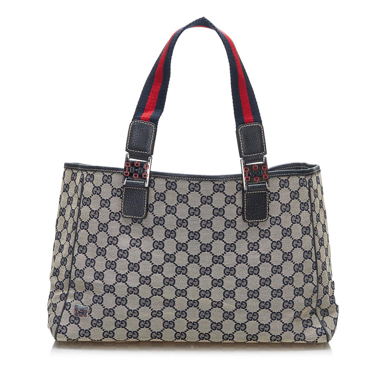 Gucci GG Canvas Web Pop Tote Bag SHG 8Vt96e LuxeDH