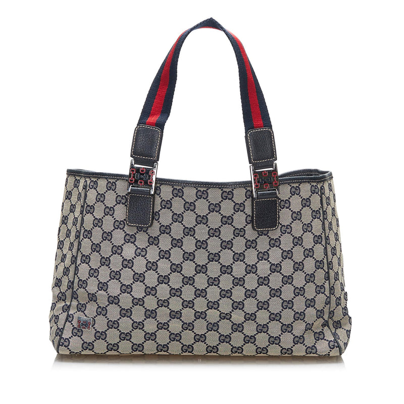 Authentic GUCCI GG Supreme Monogram Canvas Leather Tote Bag Hand Bag Gray  Black