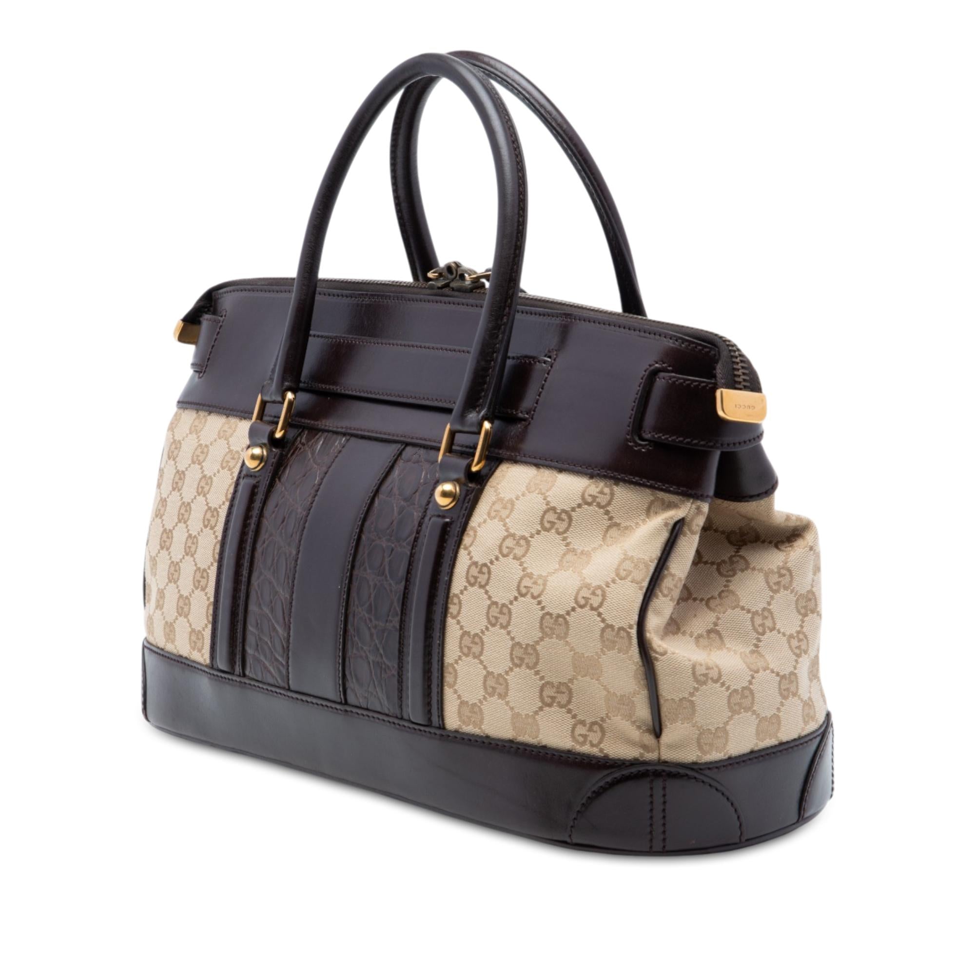 Gucci GG Canvas and Crocodile Embossed Calfskin Secret Handbag