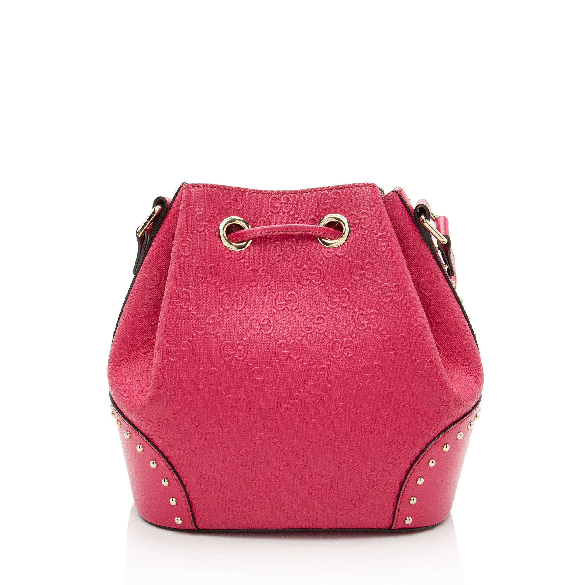 Gucci GG Debossed Leather Studded Bright Bucket Bag