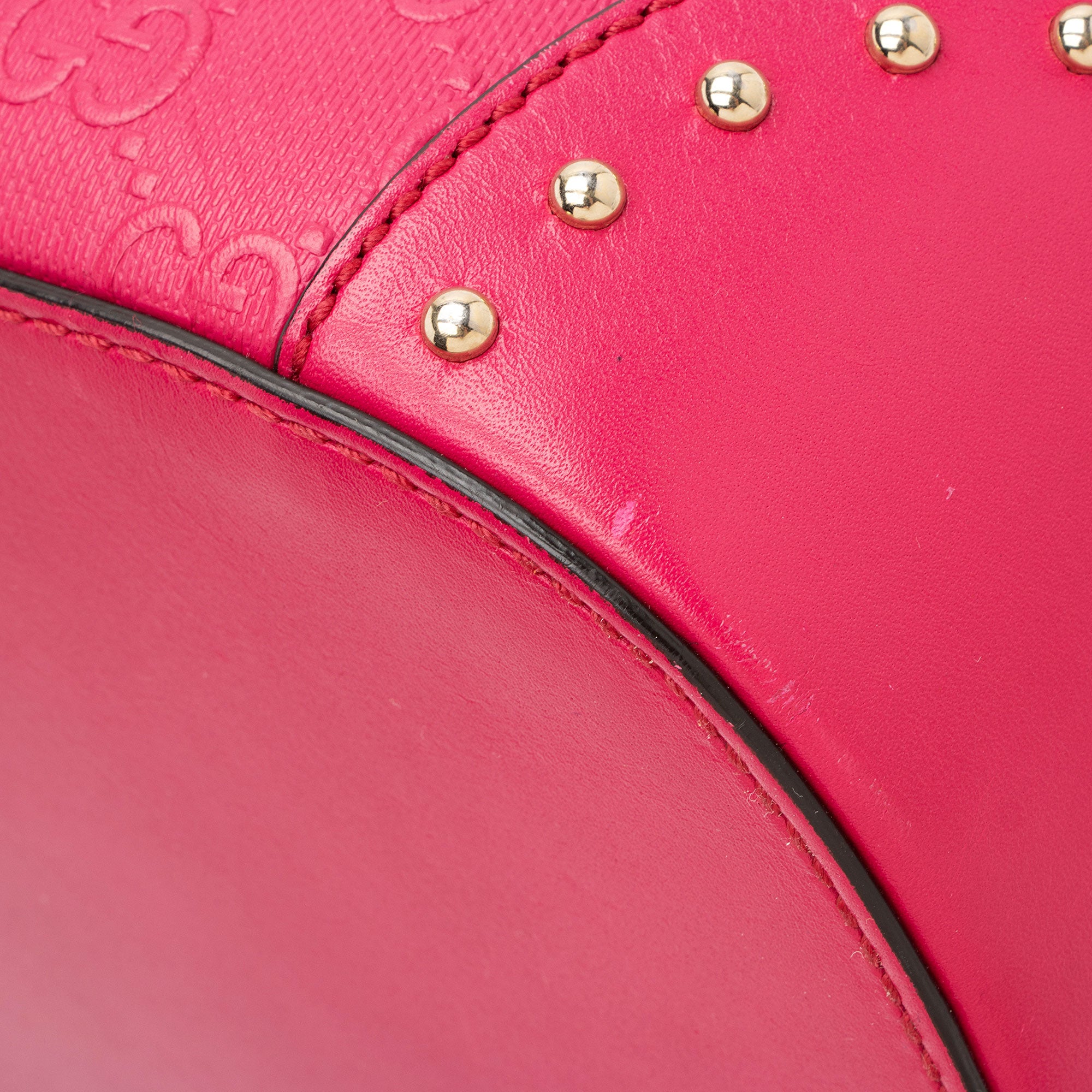Gucci GG Debossed Leather Studded Bright Bucket Bag