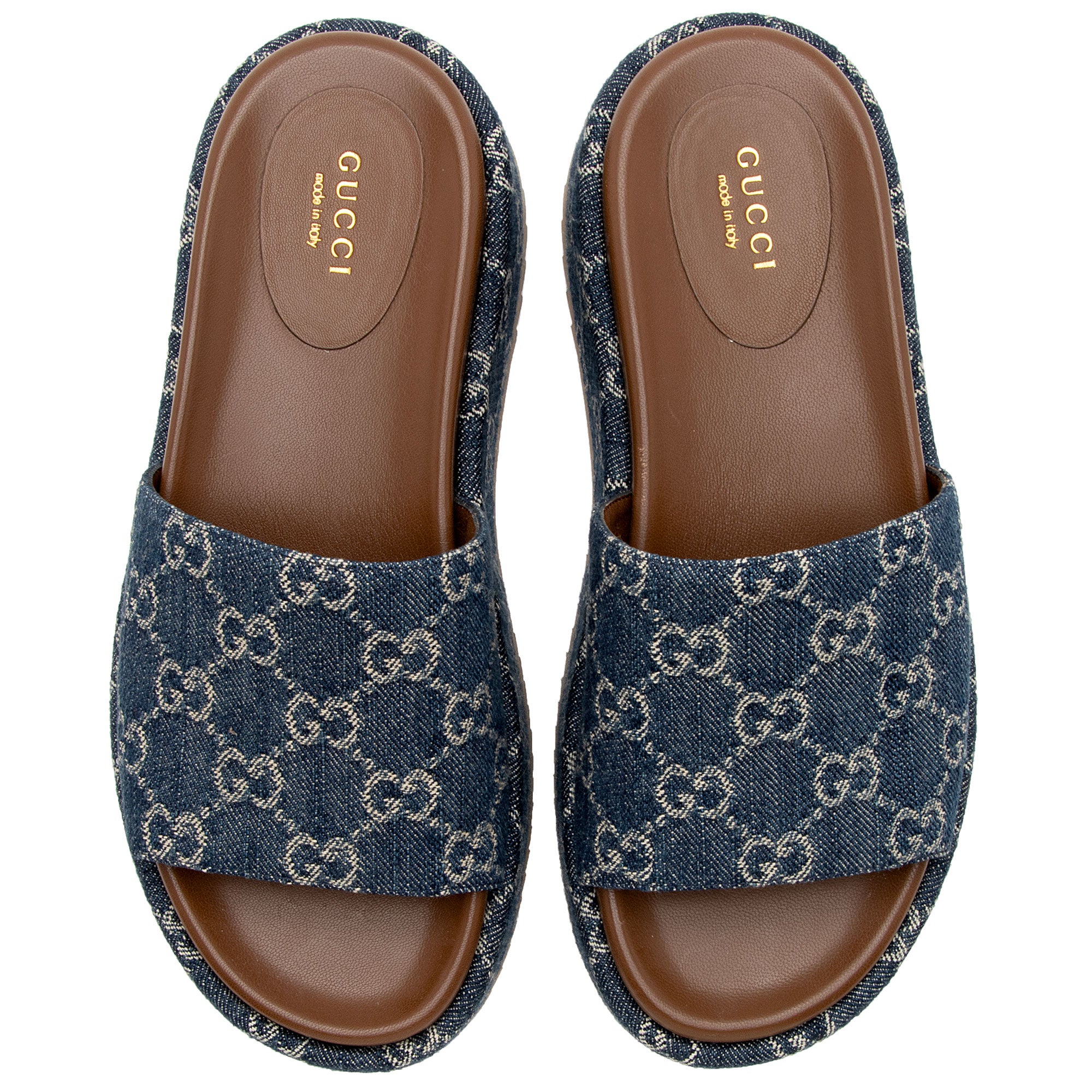 Gucci GG Denim Angelina Slide Platform Sandals - Size 7 / 37 (SHF-tnPdWr)