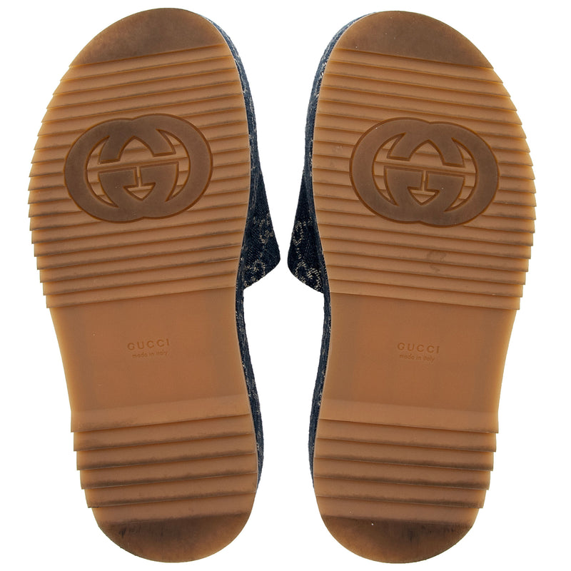 Gucci GG Denim Angelina Slide Platform Sandals Size 7 37 SHF
