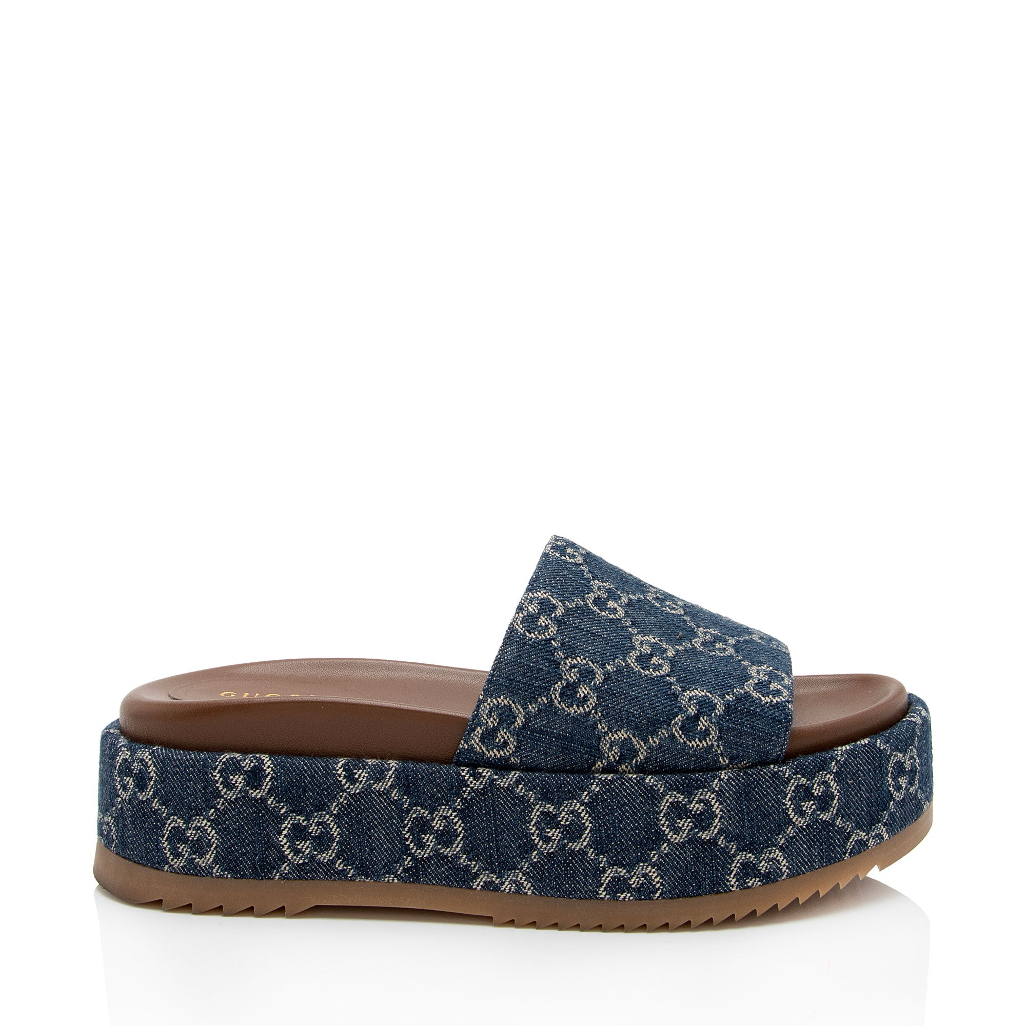 Gucci GG Denim Angelina Slide Platform Sandals - Size 7 / 37 (SHF-tnPdWr)