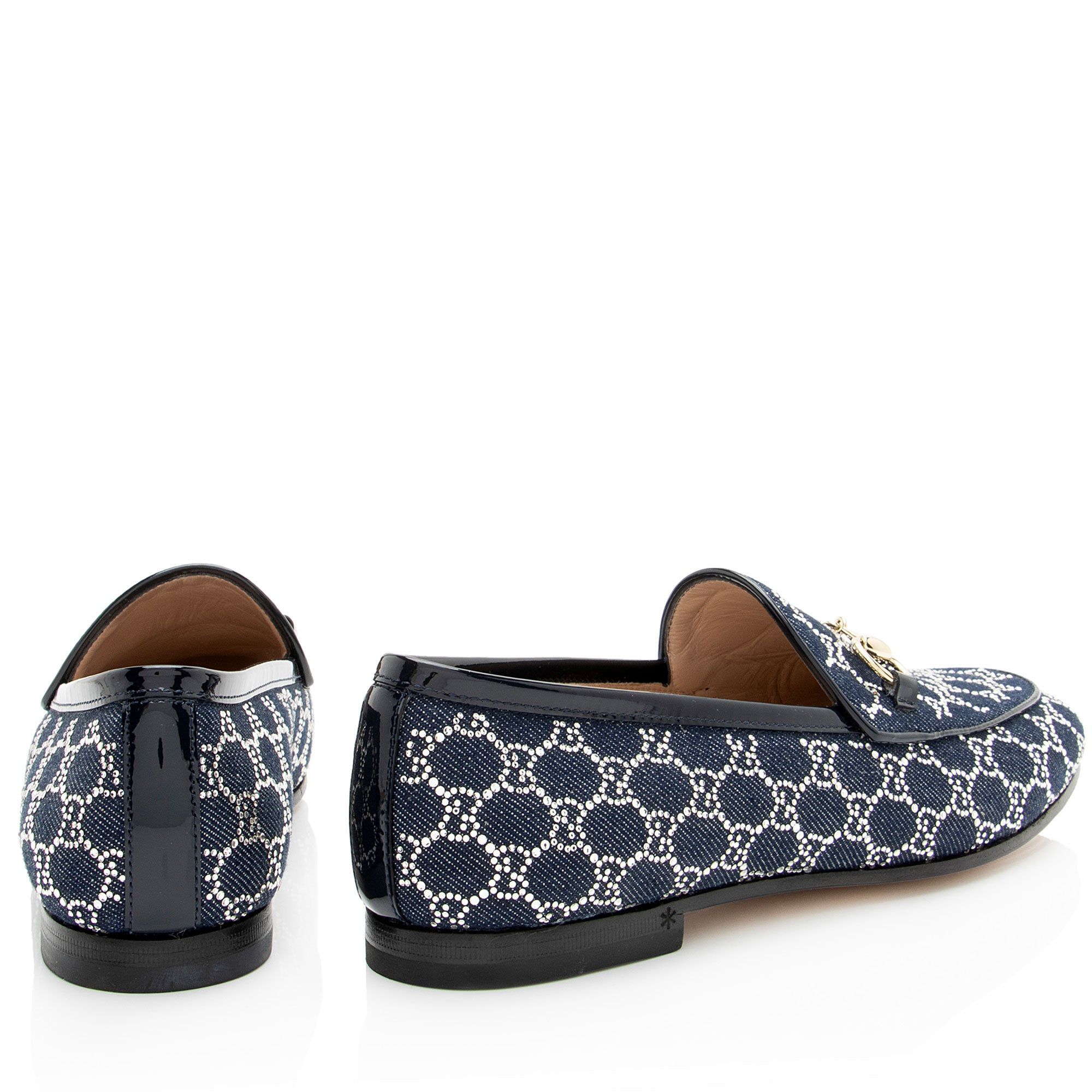 Gucci GG Denim Crystal Horsebit Jordaan Loafers - Size 6 / 36