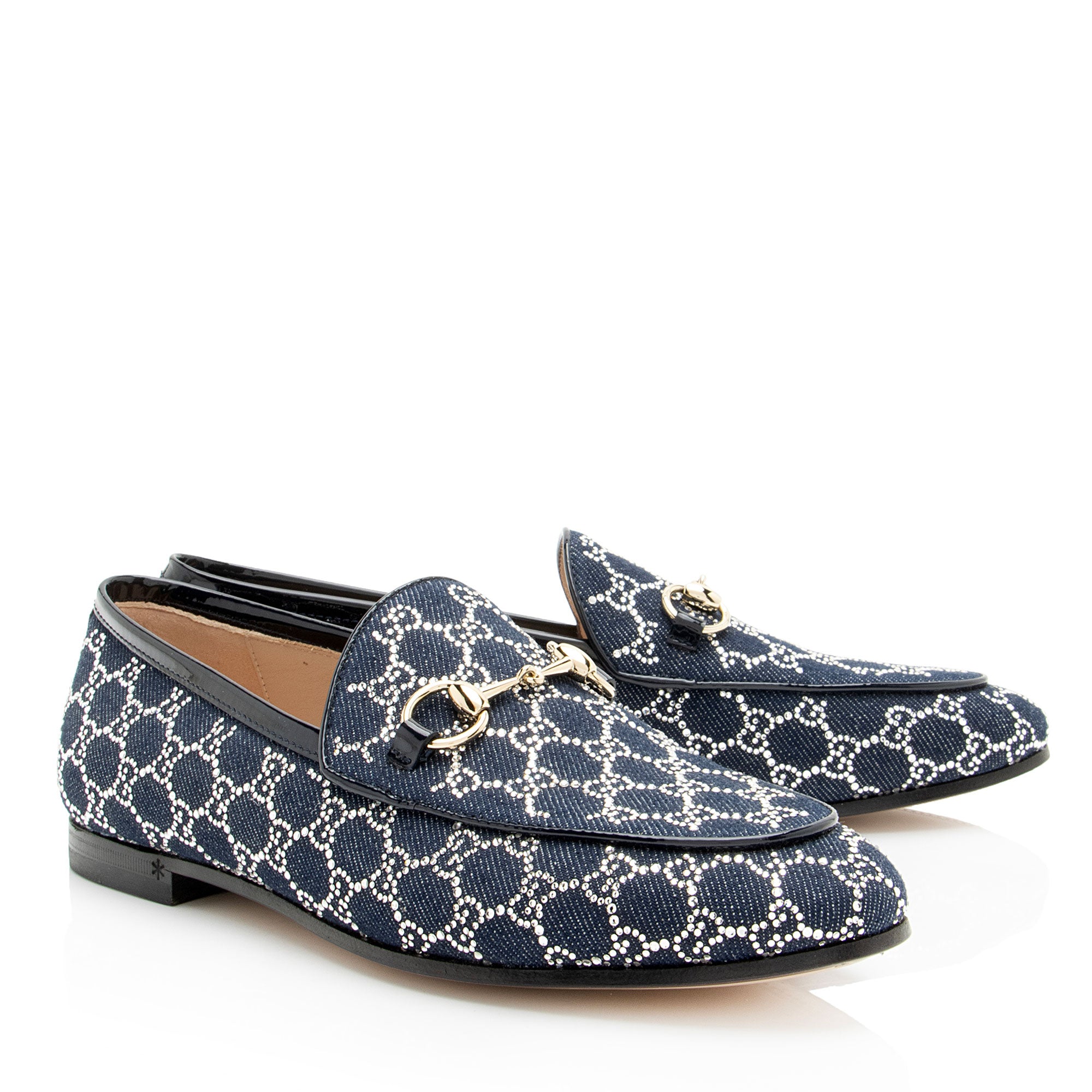 Gucci GG Denim Crystal Horsebit Jordaan Loafers - Size 6 / 36