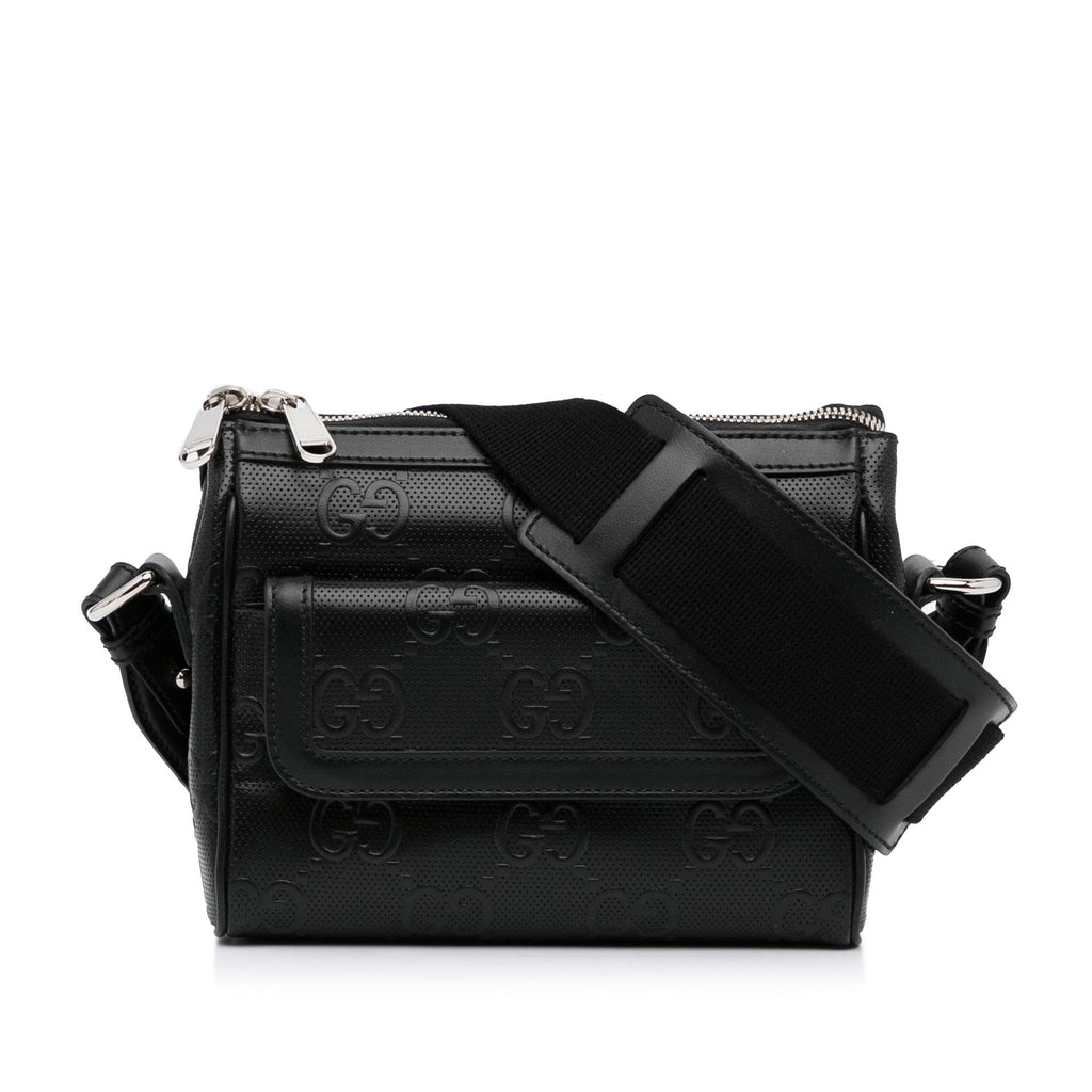 Gucci Black GG Embossed Small Messenger Bag