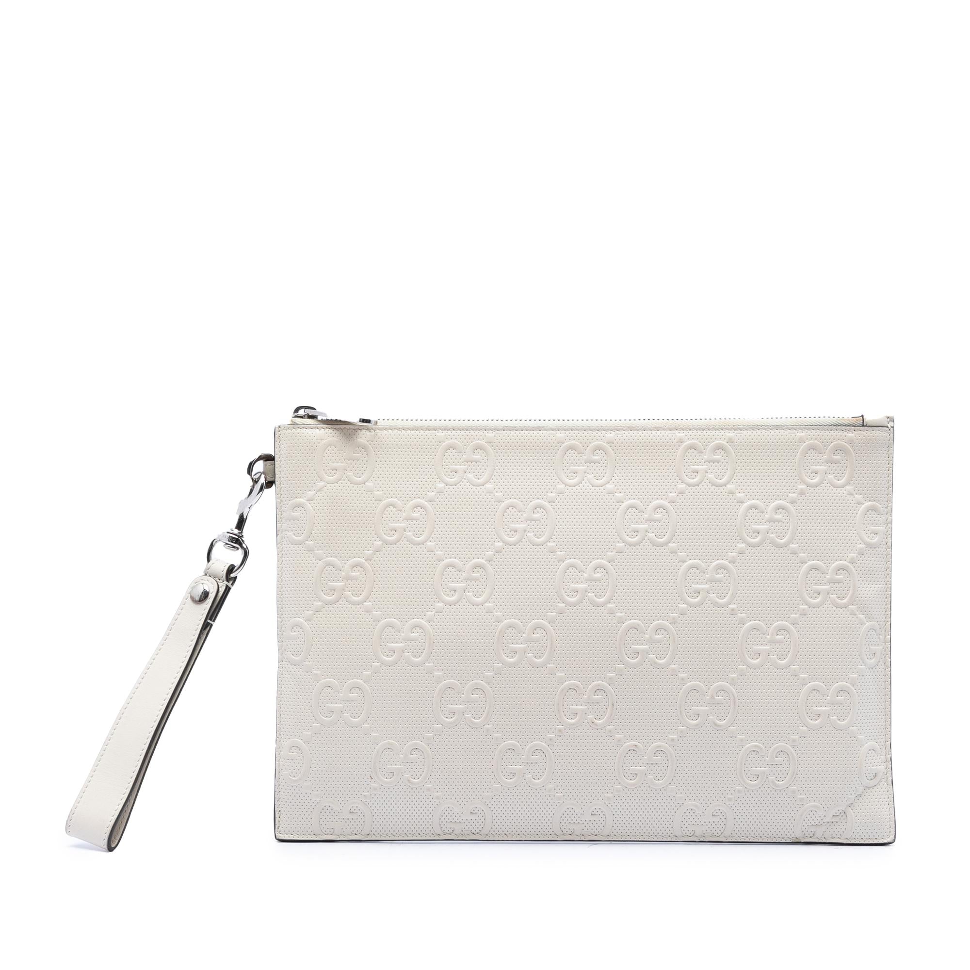 Gucci GG Embossed Perforated Calfskin Wristlet Clutch