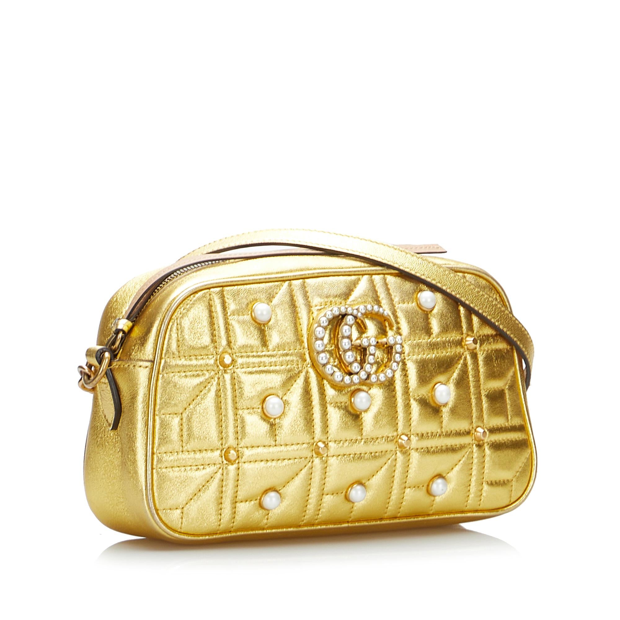 Gucci GG Pearl Studded Leather Marmont Crossbody Bag (SHG-xdcmNu)