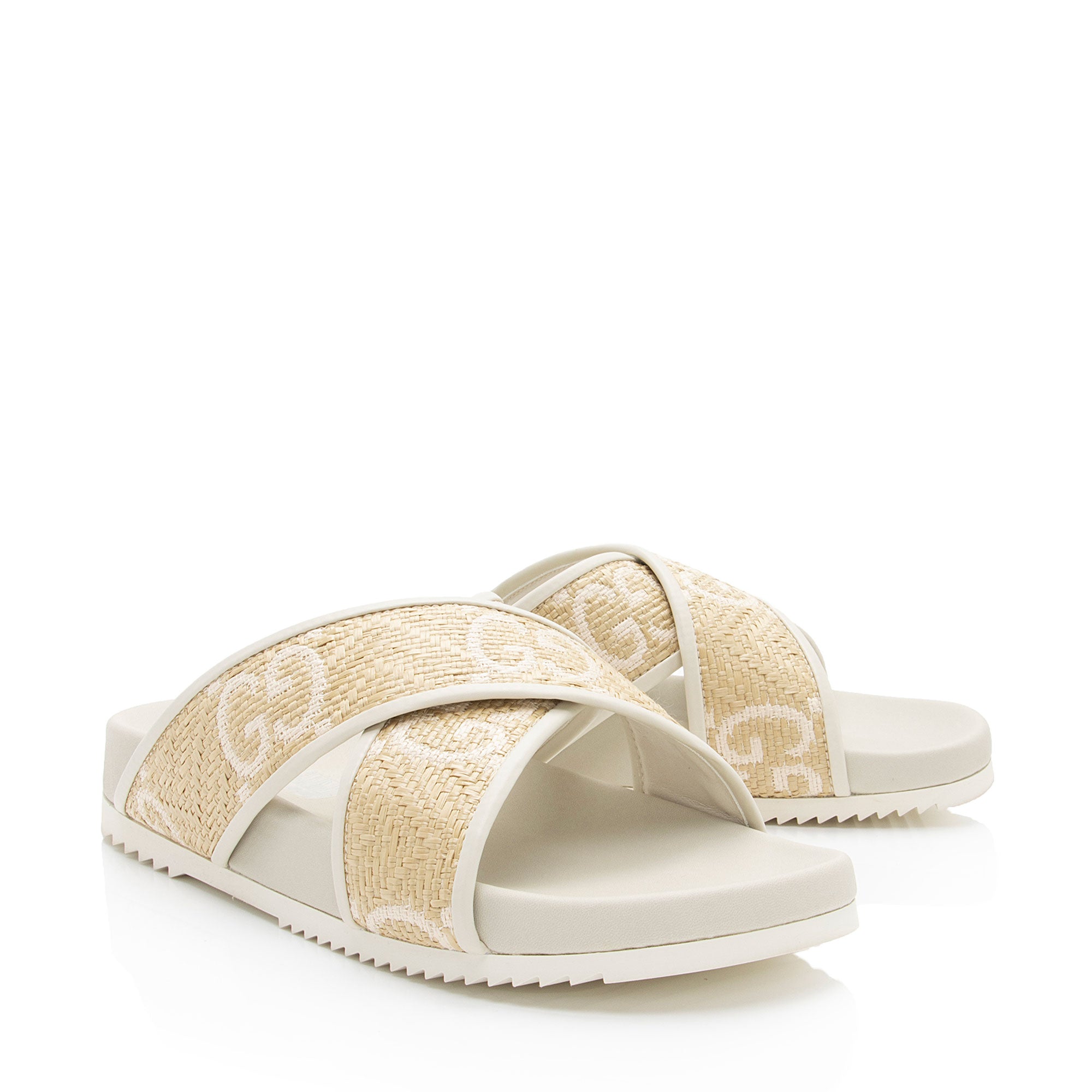 Gucci GG Raffia Leather Crisscross Slides Size 39 (SHF-LVhJEw)