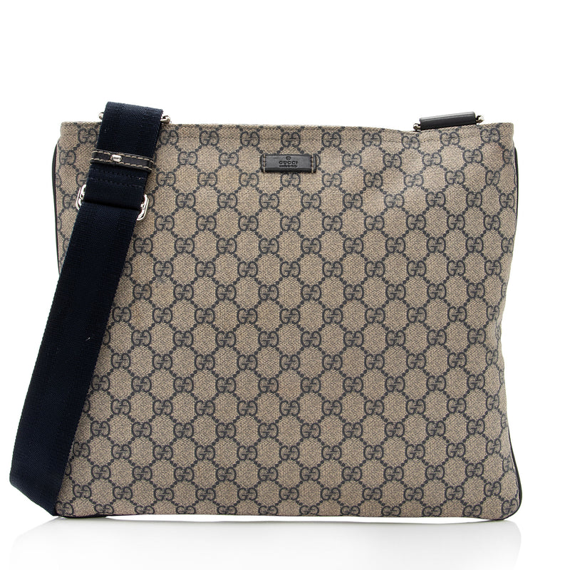 Gucci GG Supreme Monogram Web Flat Messenger Crossbody Bag Canvas/Leather