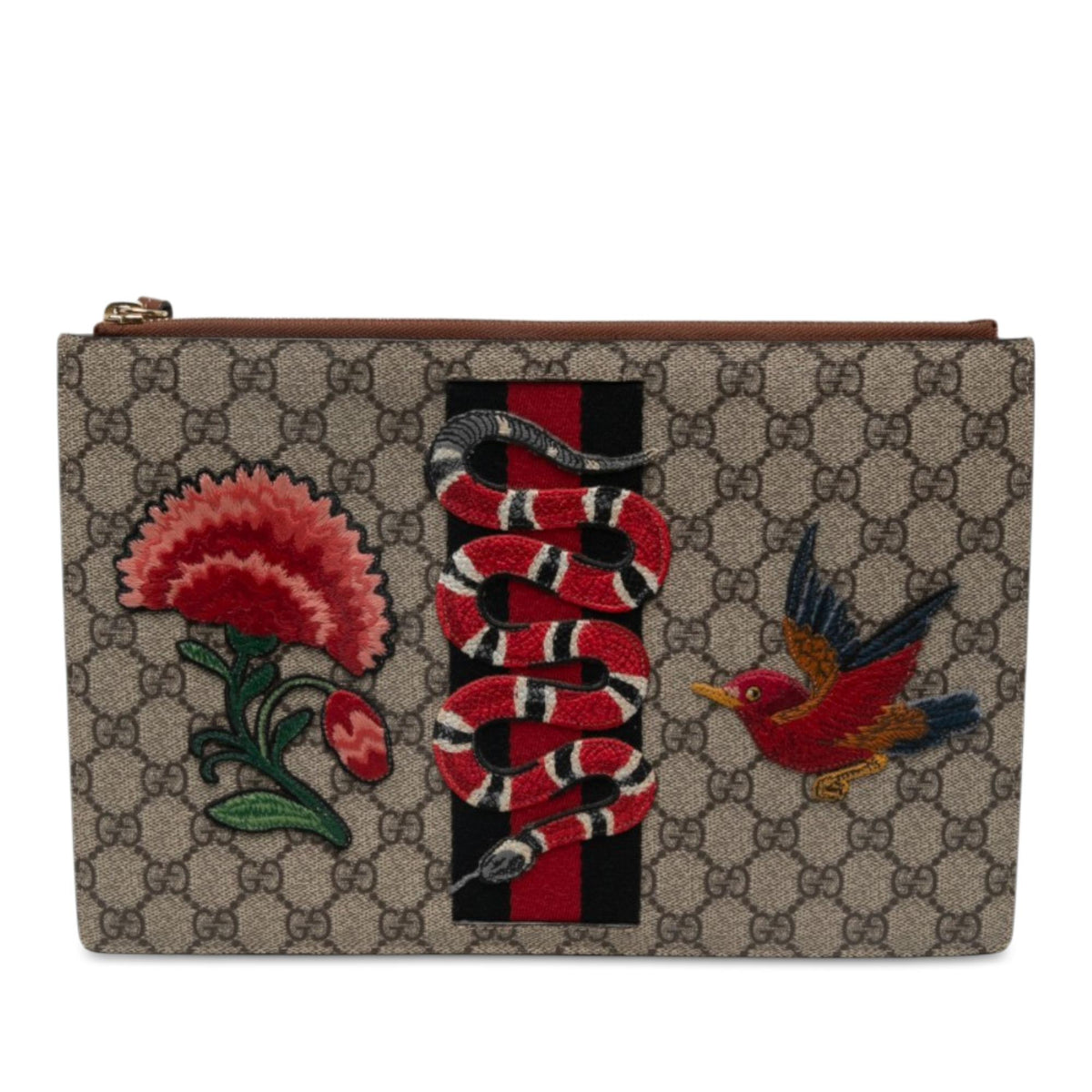 Gucci GG Supreme Embroidered Kingsnake Clutch
