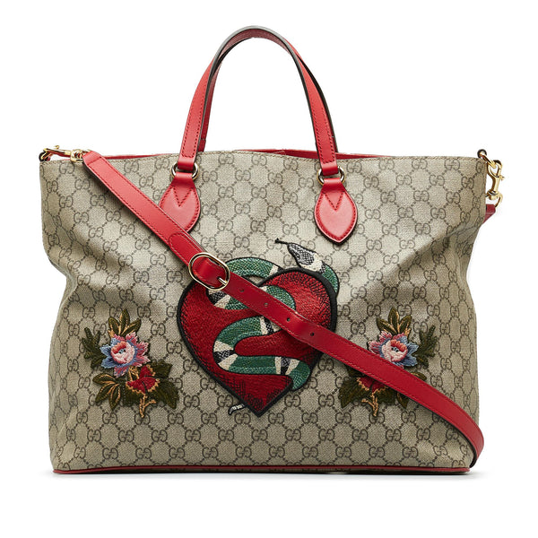 Gucci GG Supreme Embroidered Kingsnake Heart Shopper Bag (SHG-9XIapj)