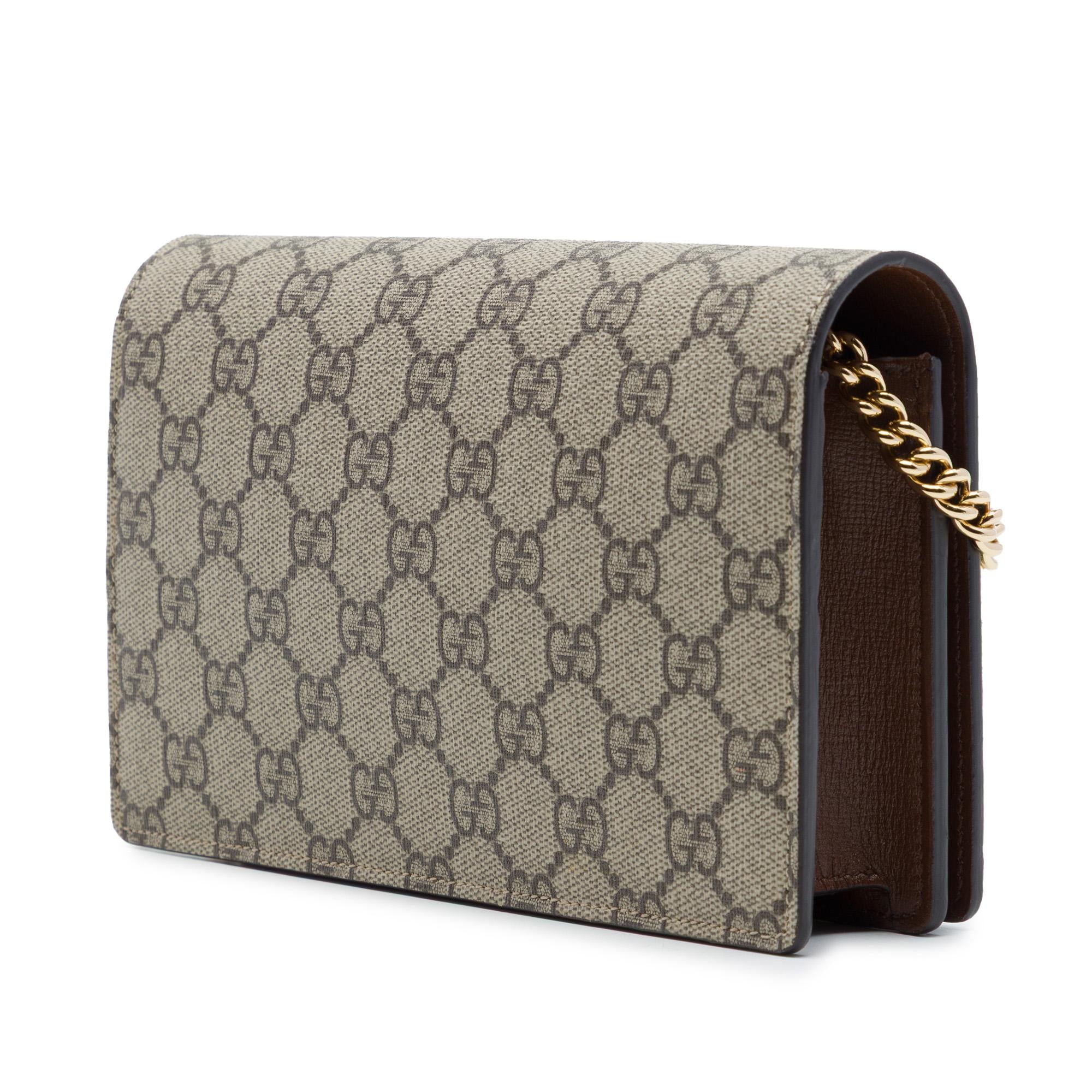 Gucci GG Supreme Heart Embellished Wallet on Chain
