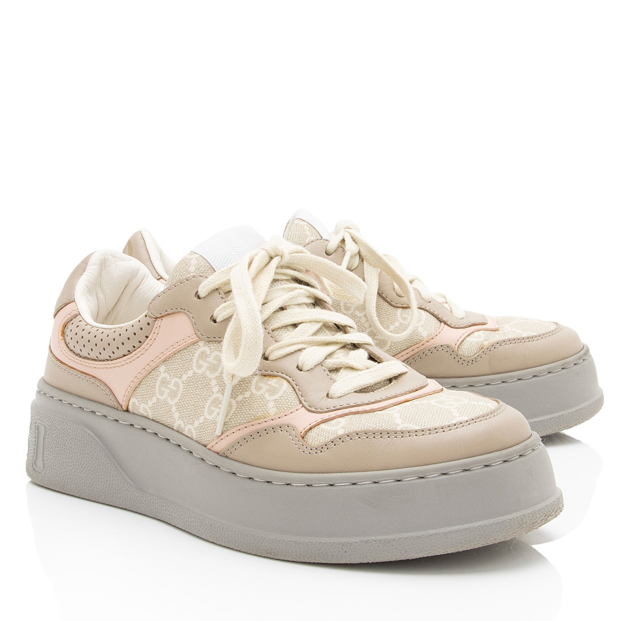 Gucci GG Supreme Leather Interlocking G Platform Sneakers - Size 7.5 / 37.5