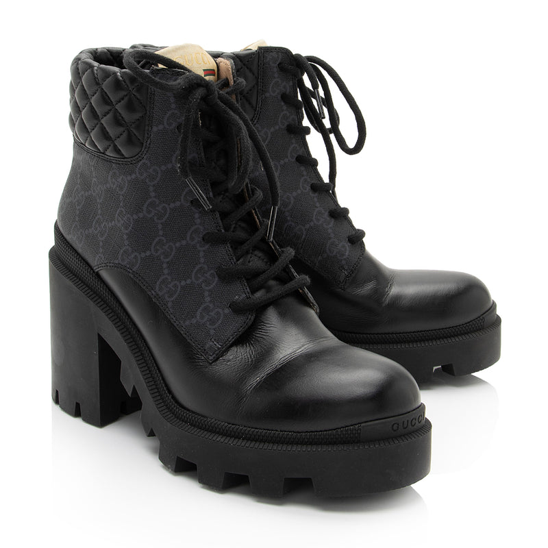 Gucci GG Supreme Leather Lace Up Ankle Boots Size 10 40 SHF Rnm2G LuxeDH