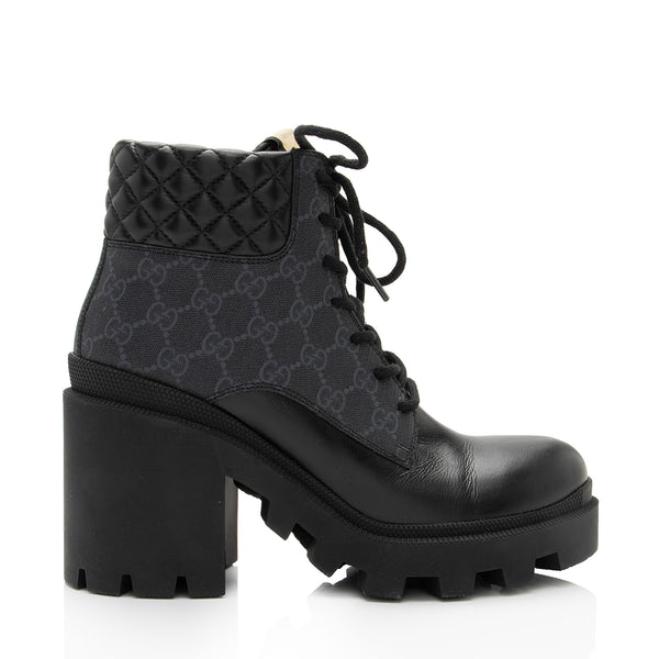Gucci GG Supreme Leather Lace Up Ankle Boots - Size 10 / 40 (SHF-Rnm2Gv)