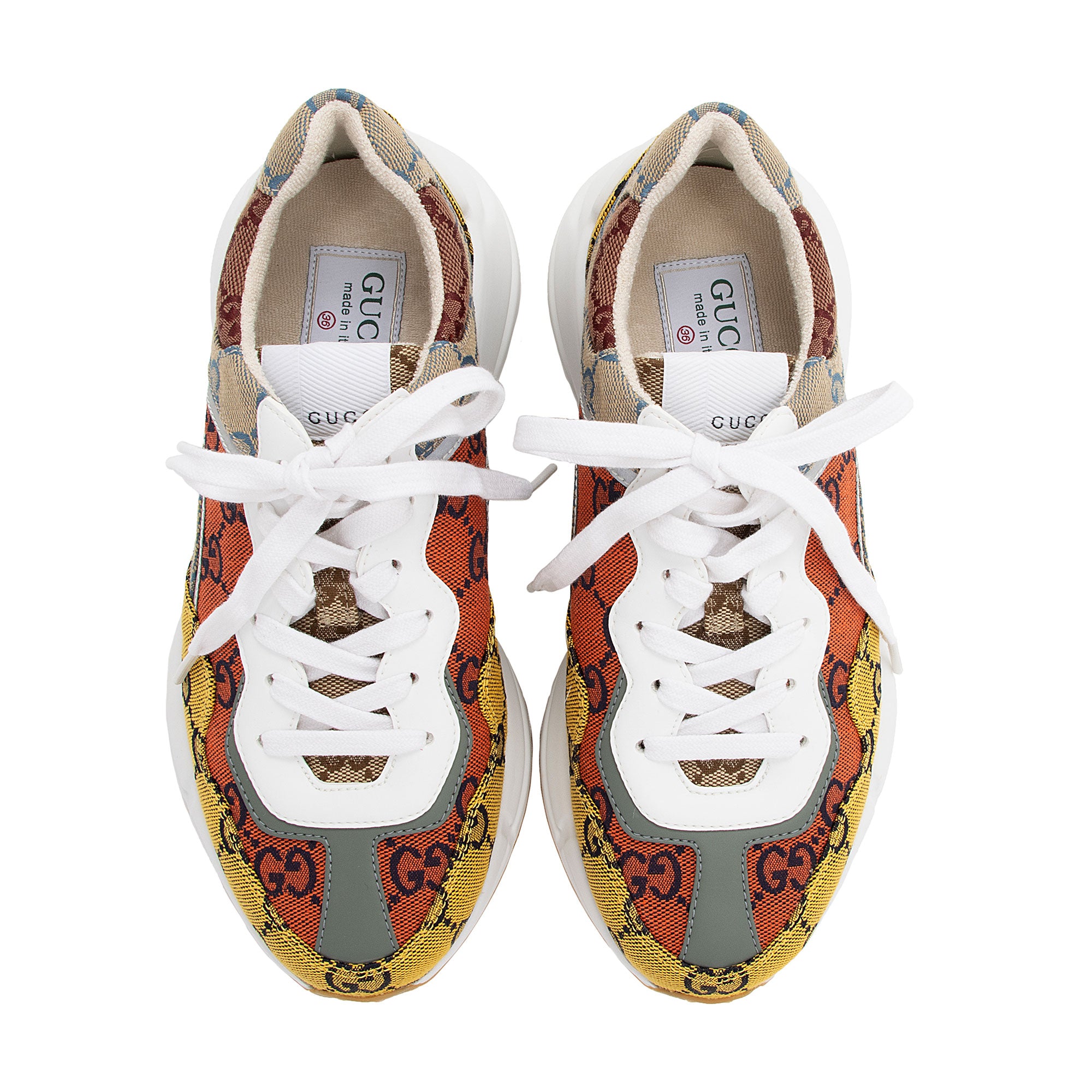 Gucci GG Supreme Mixed Fabric Rhyton Sneakers - Size 6 / 36 (SHF-M6SFO