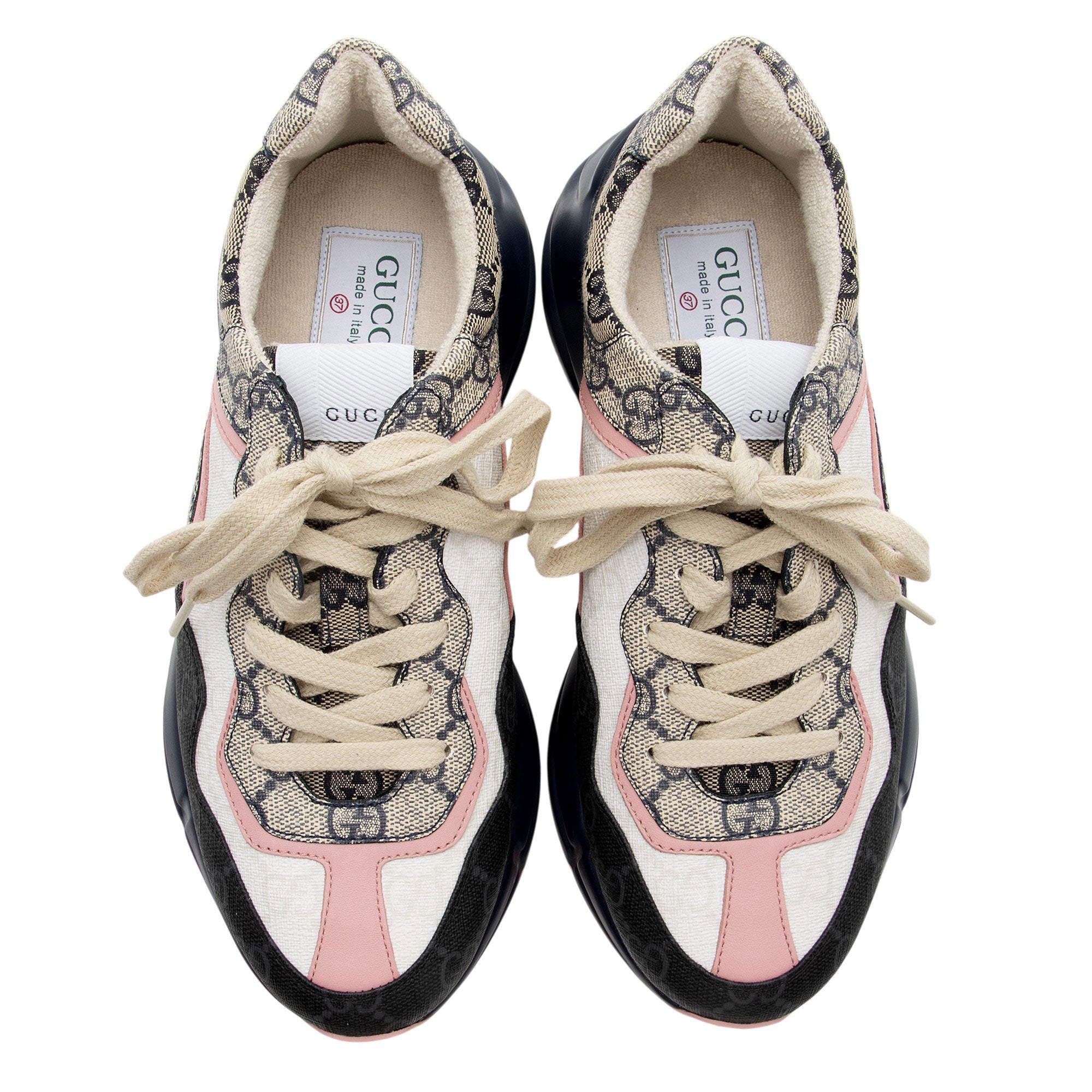 Gucci GG Supreme Mixed Fabric Rhyton Sneakers - Size 7 / 37